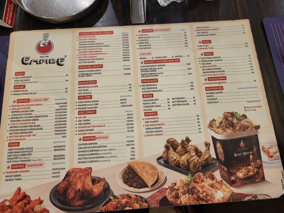 Empire Restaurant menu