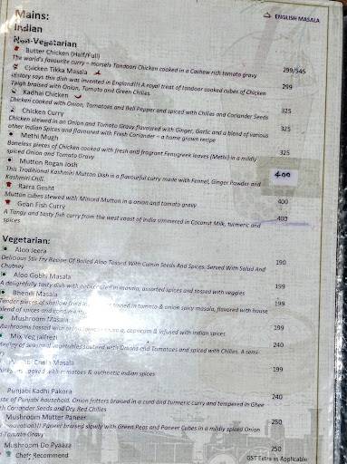 English Masala menu