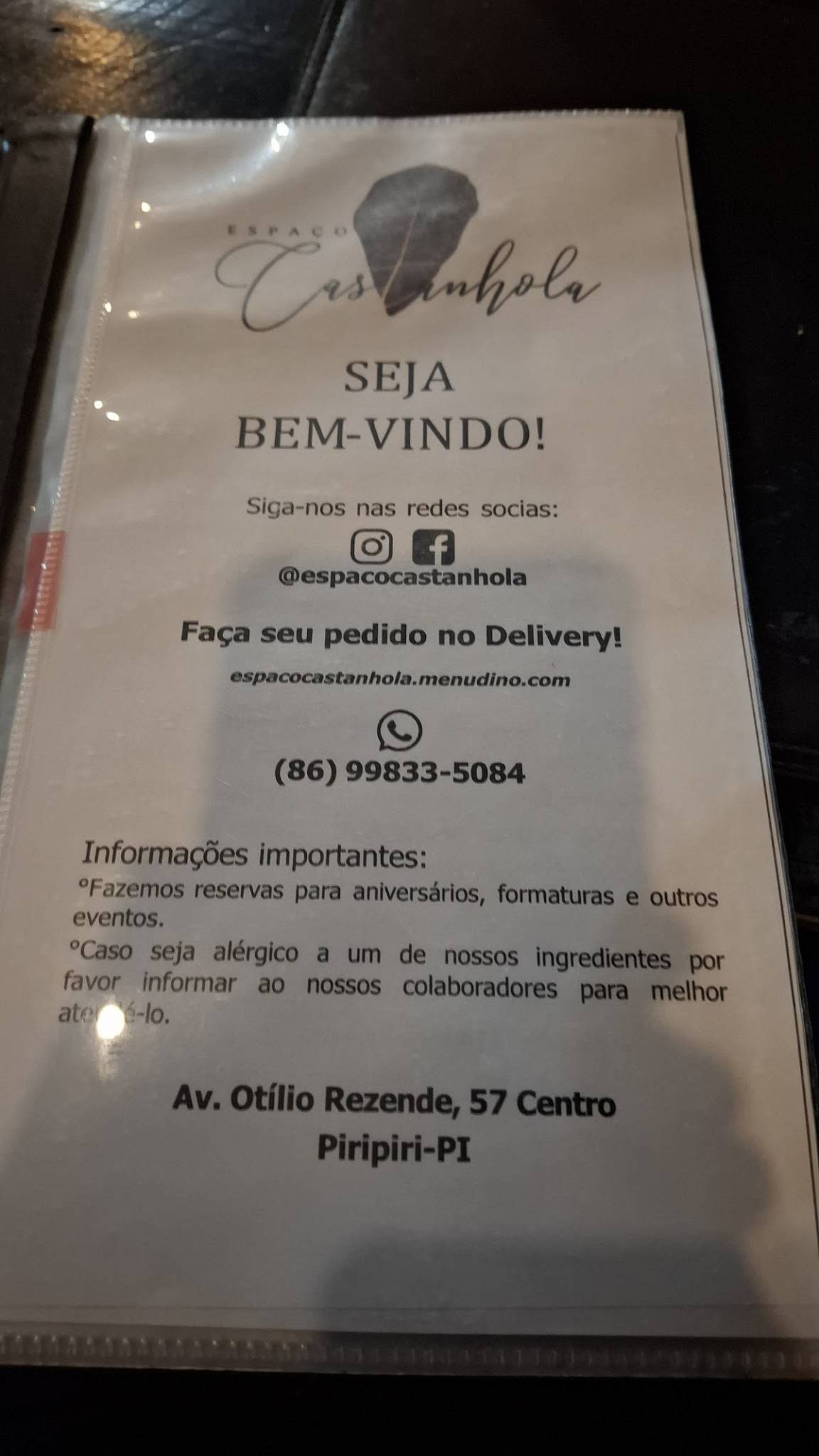 Espaço Castanhola cardápio
