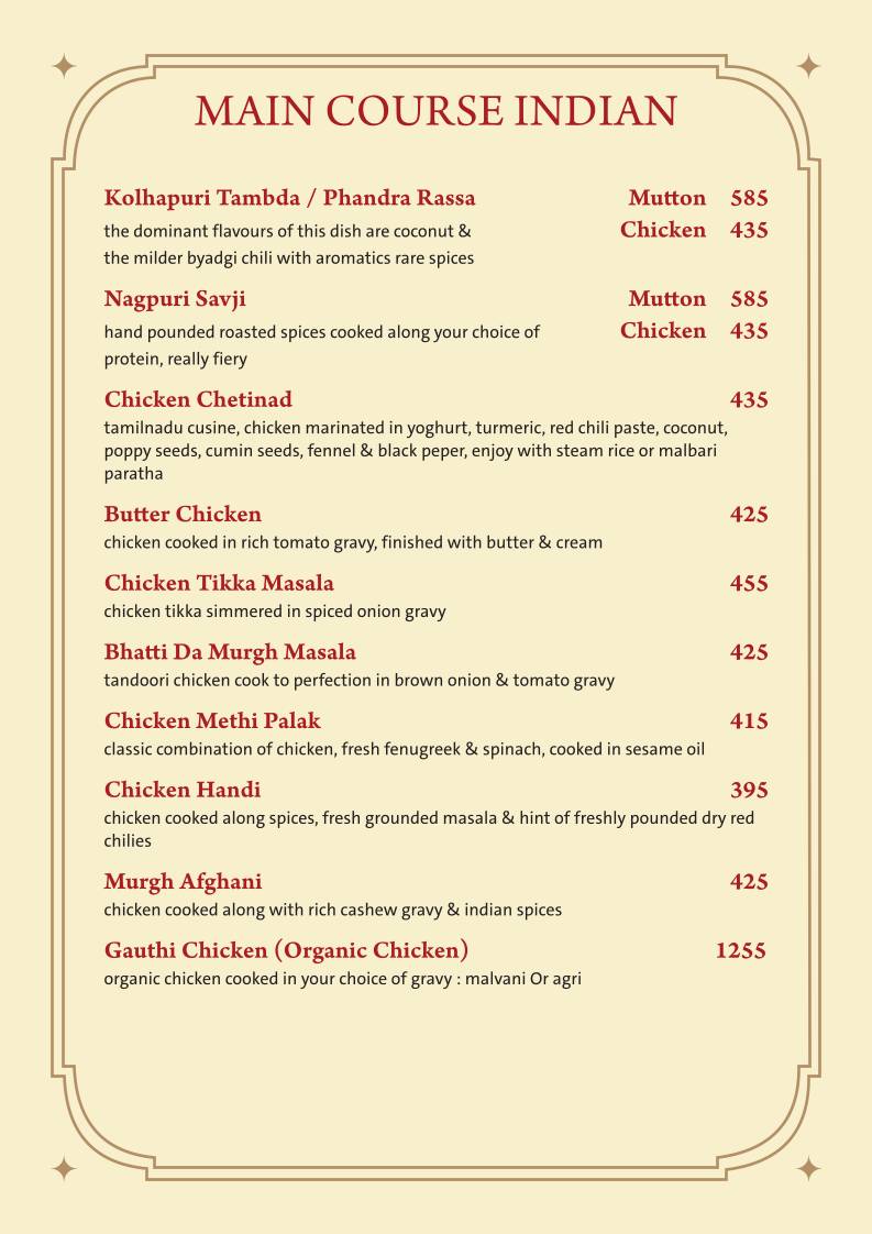 Farmhouse Garden Restaurant / Residency menu