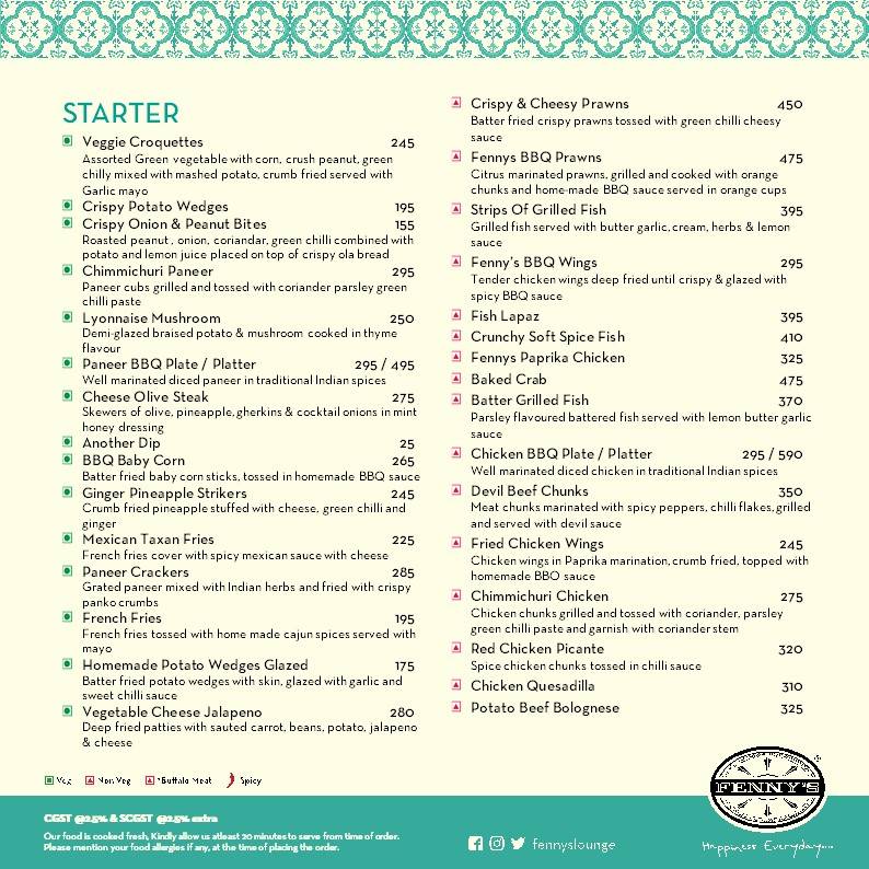 Fenny's Lounge & Kitchen menu