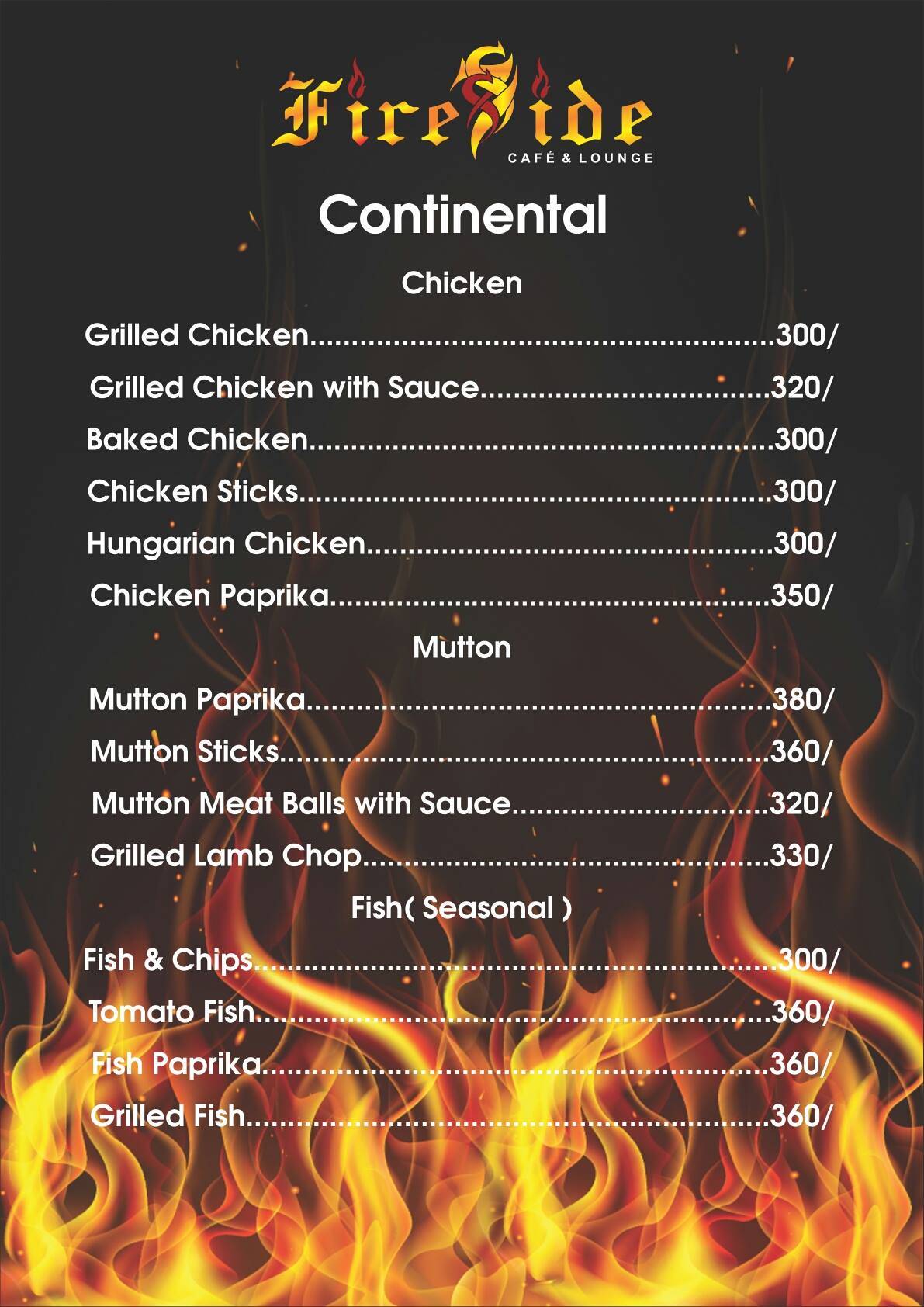 Fireside sky lounge menu