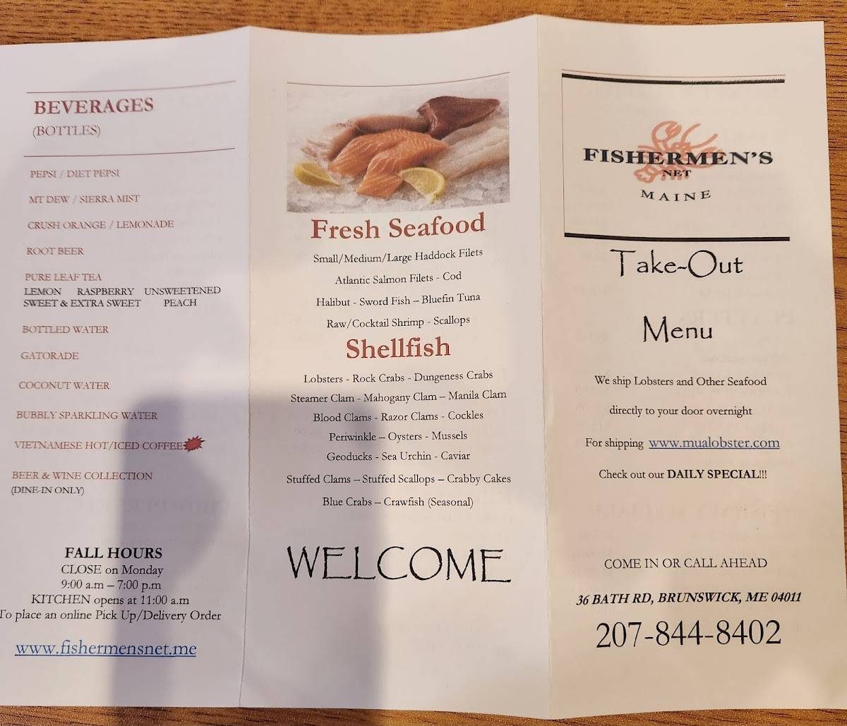 Menu at Fishermen's Net Seafood Restaurant & Market, Brunswick