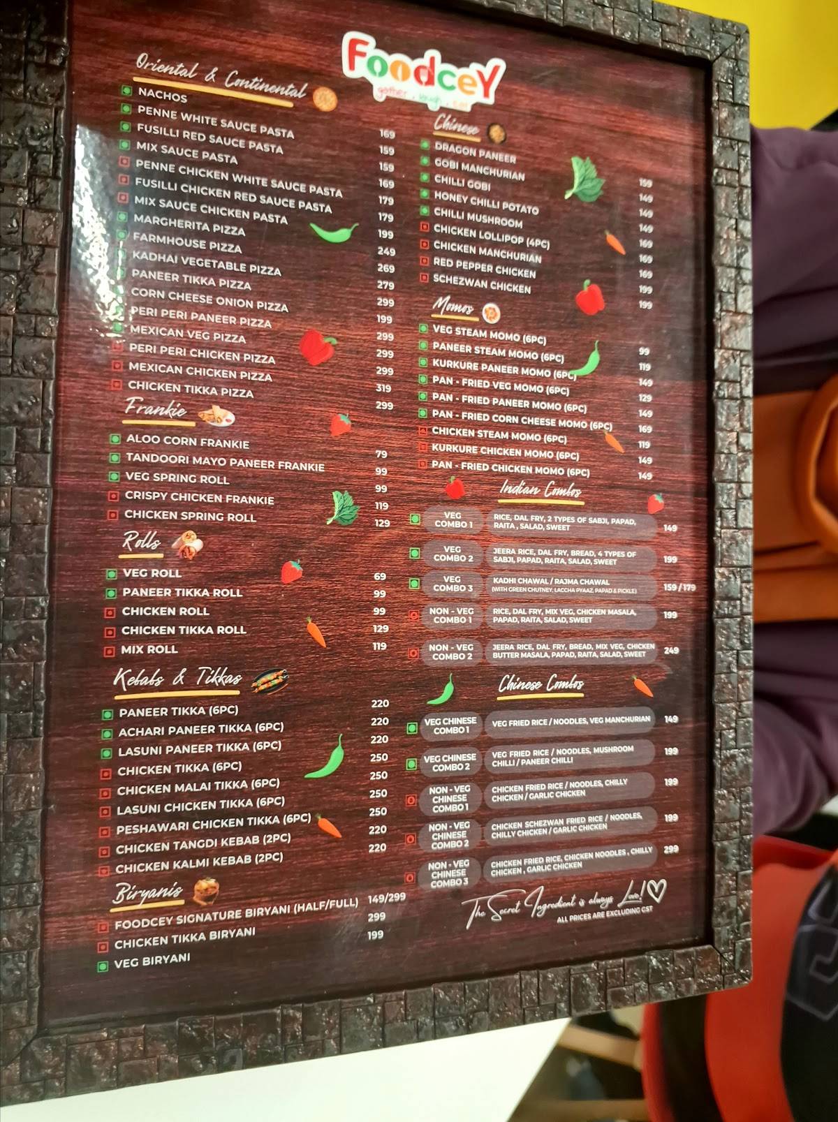 FoodceY menu