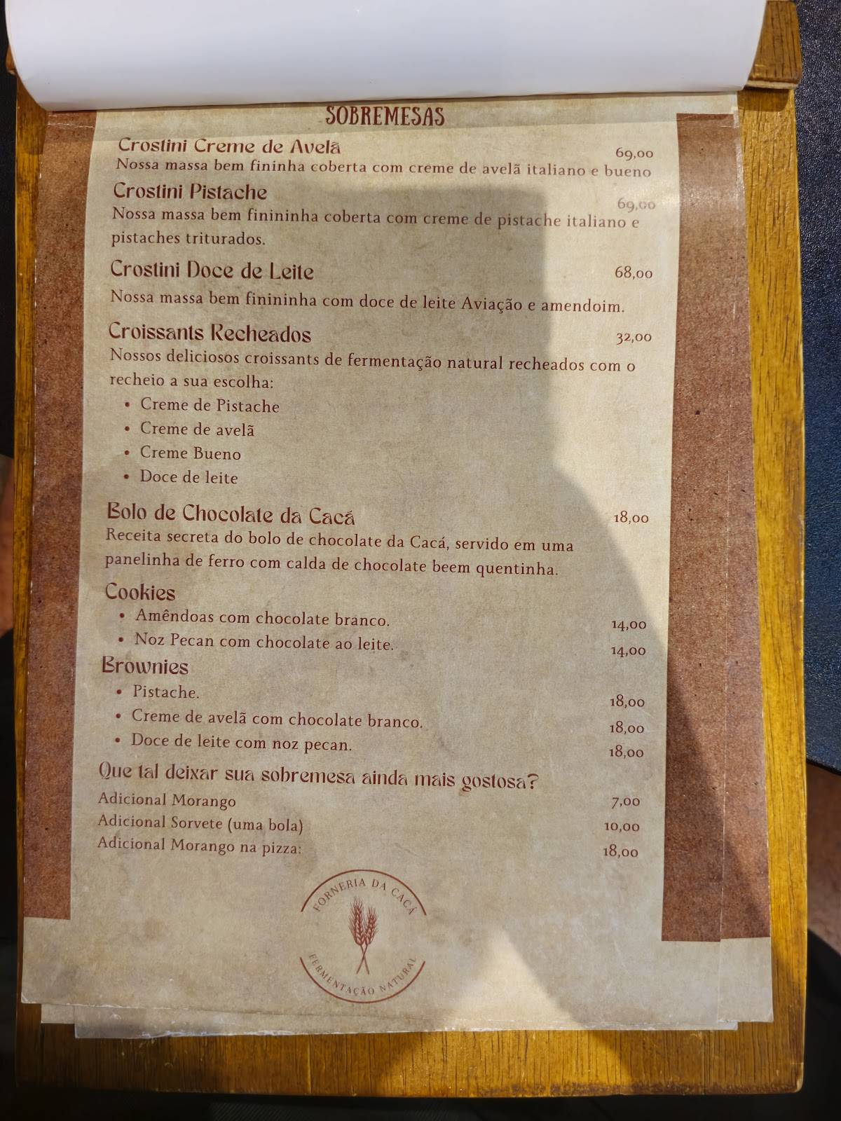 Forneria da Cacá - Pizzas Napoletanas e Pães cardápio