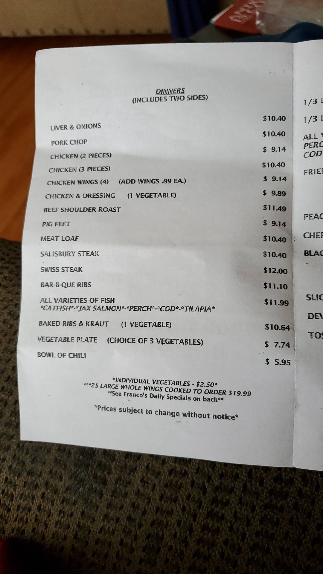 Menu at Franco's Restaurant & Catering, Louisville