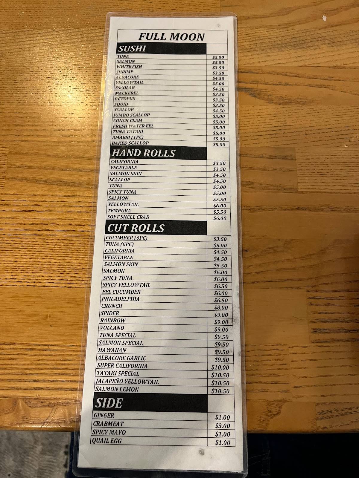 Full moon sushi menu discount