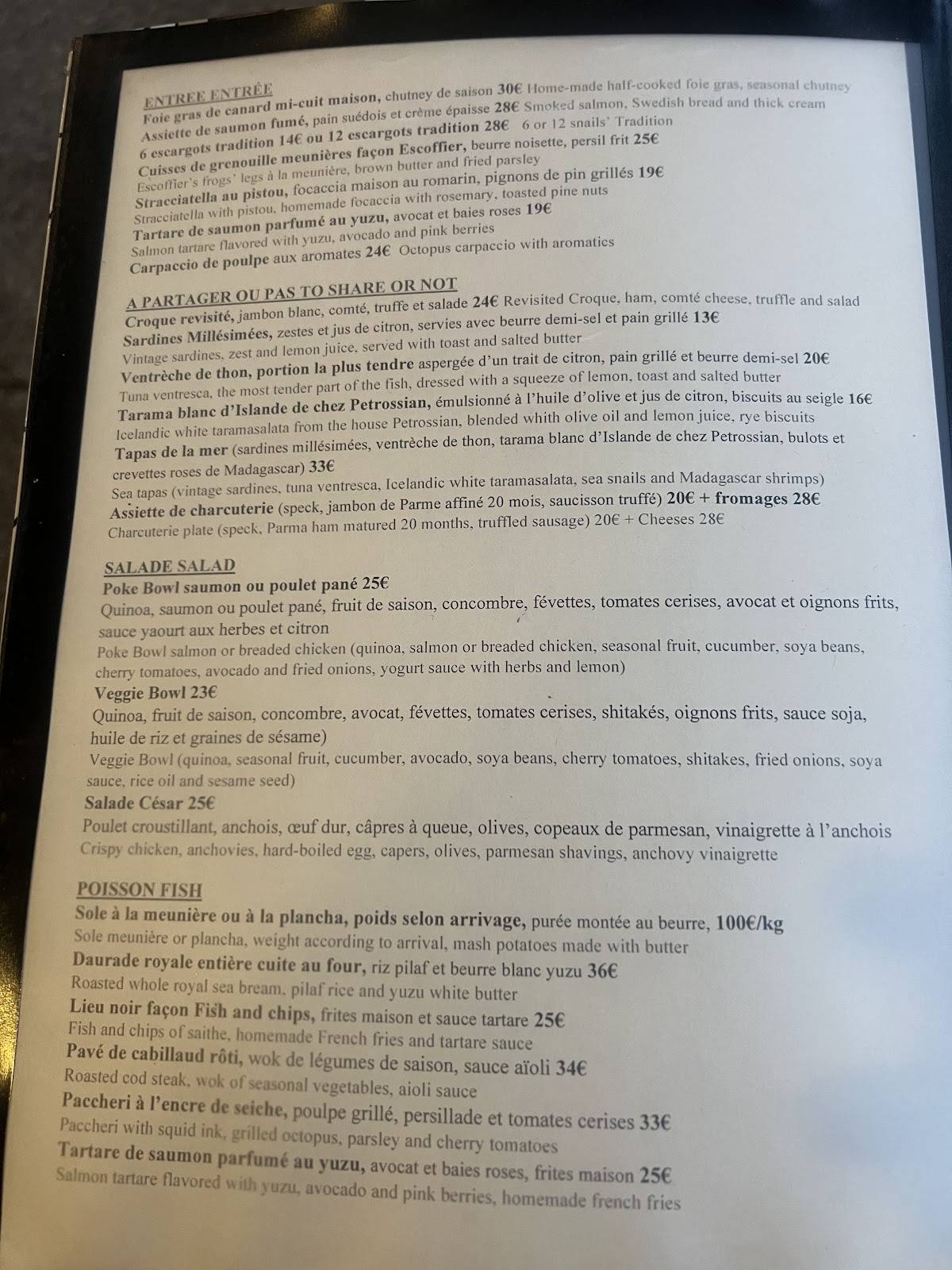 Menu de Restaurant Garnier