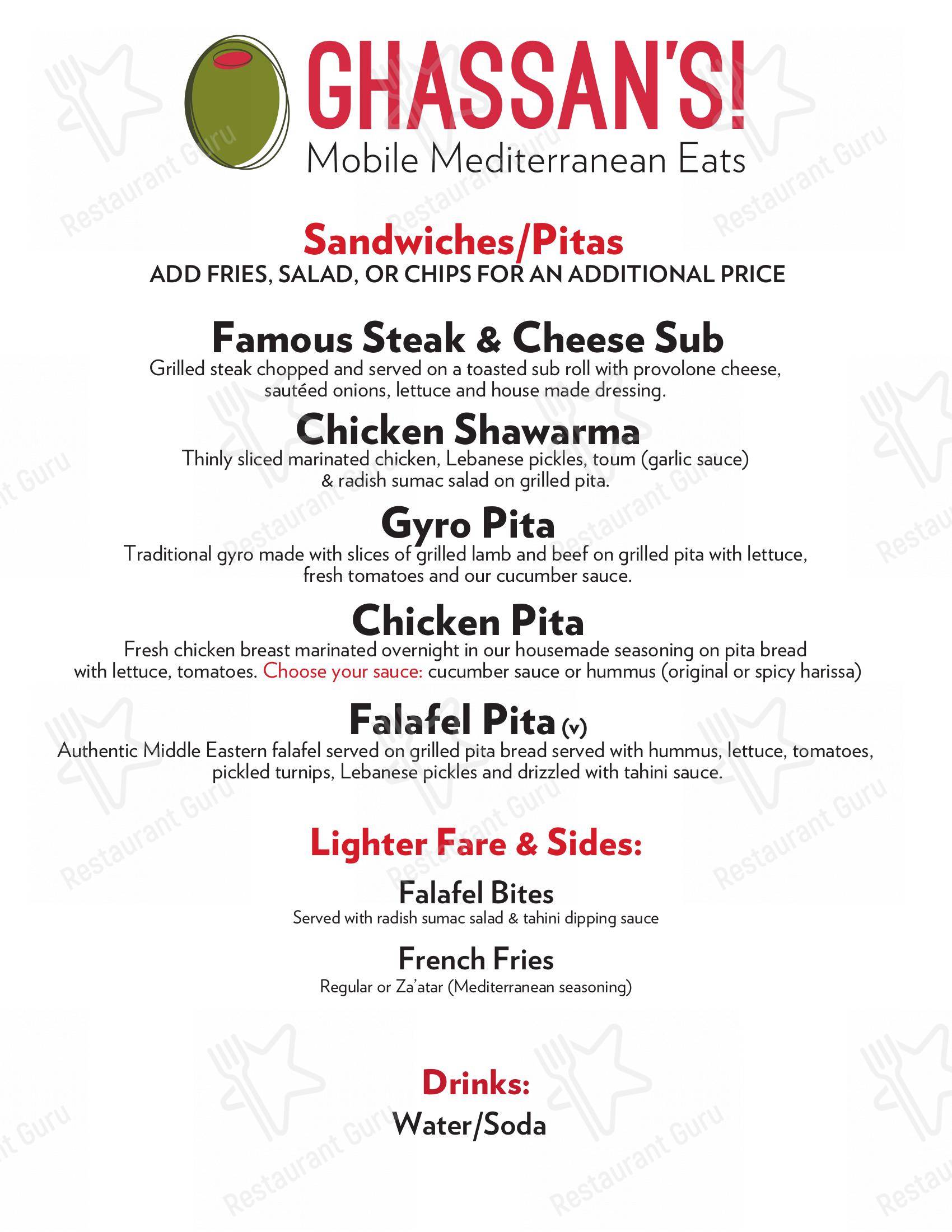 Menu at Ghassan's Fresh Mediterranean Eats restaurant, Greensboro ...