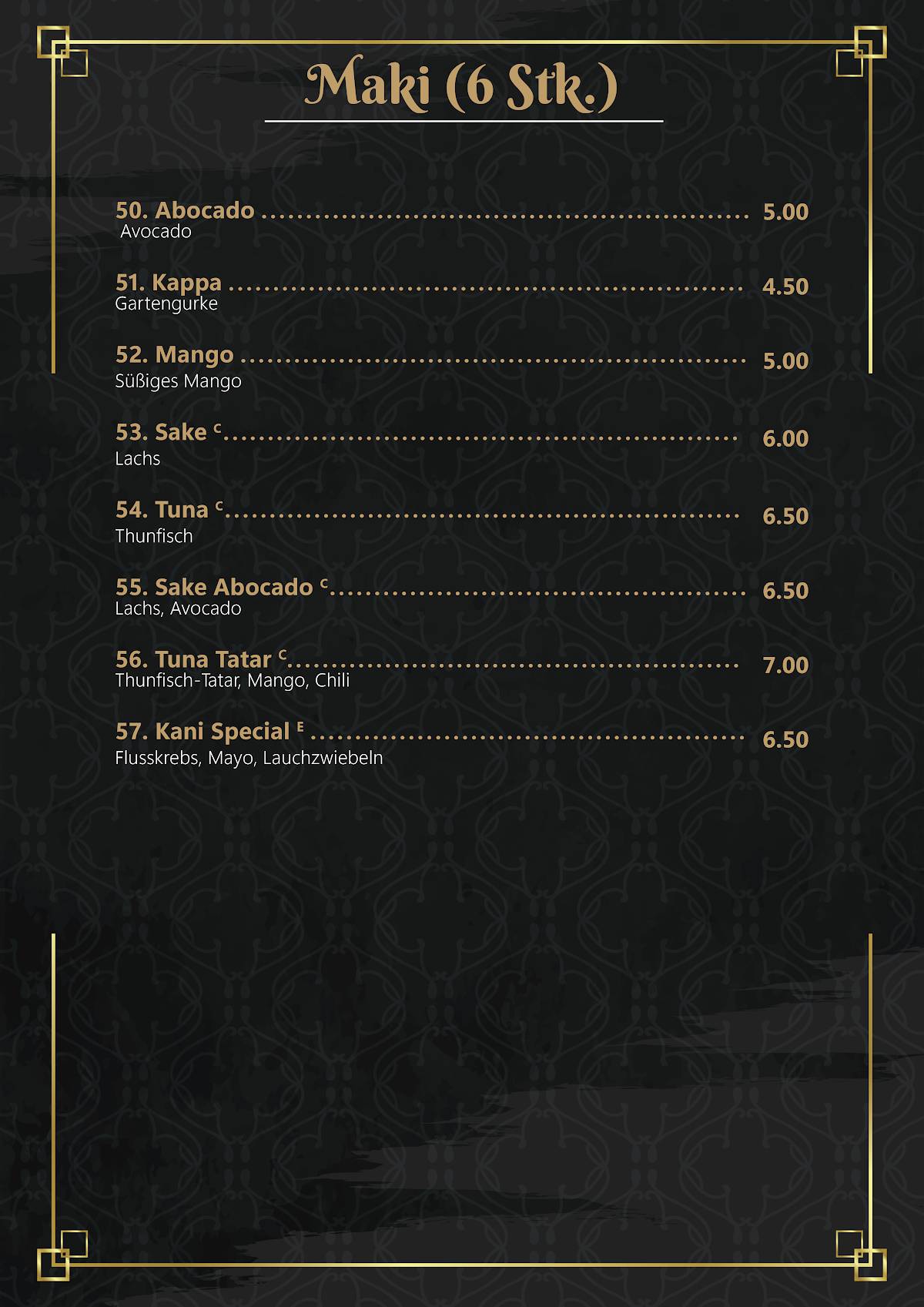 Menu de Gin Sushi & Bar