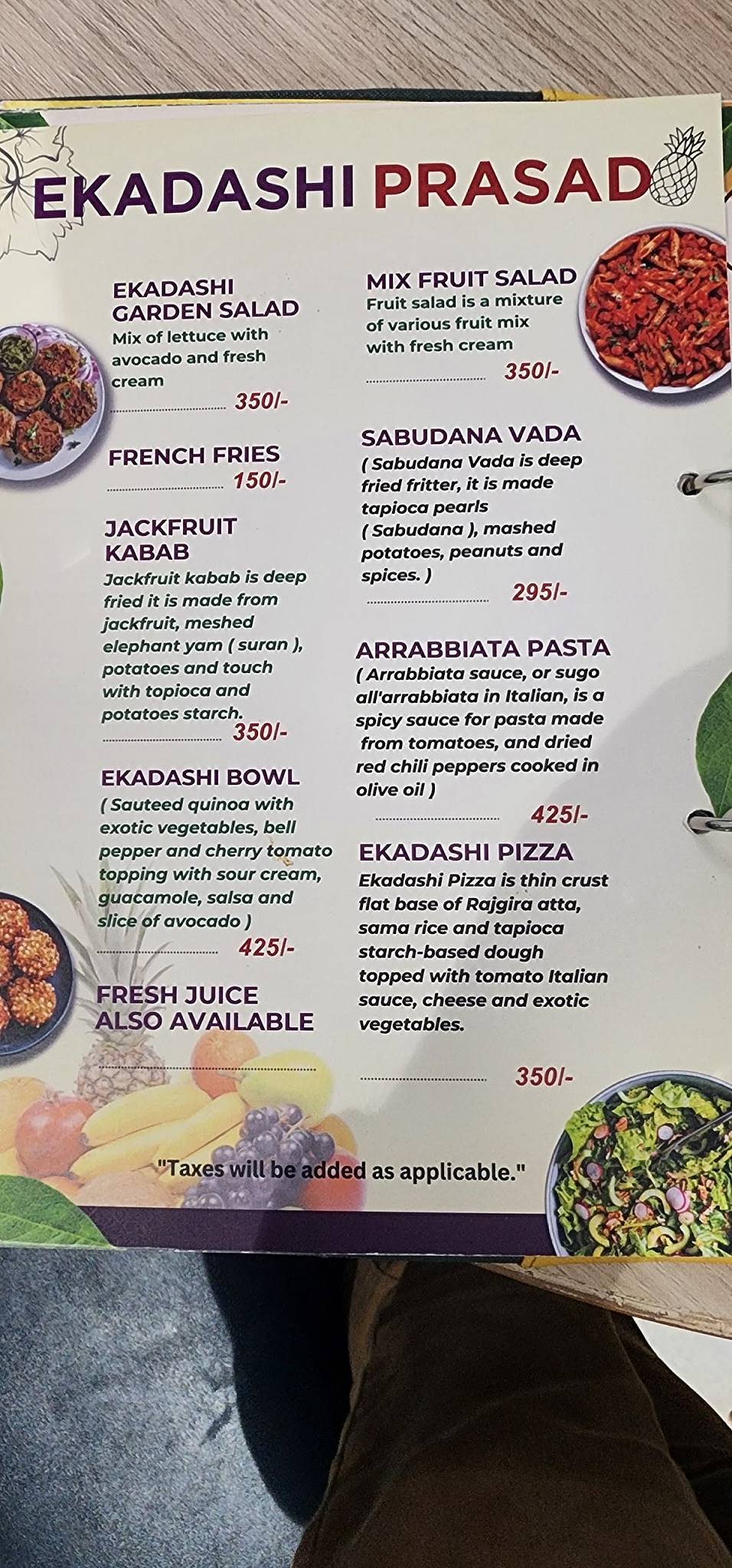 Govinda's Restaurant menu