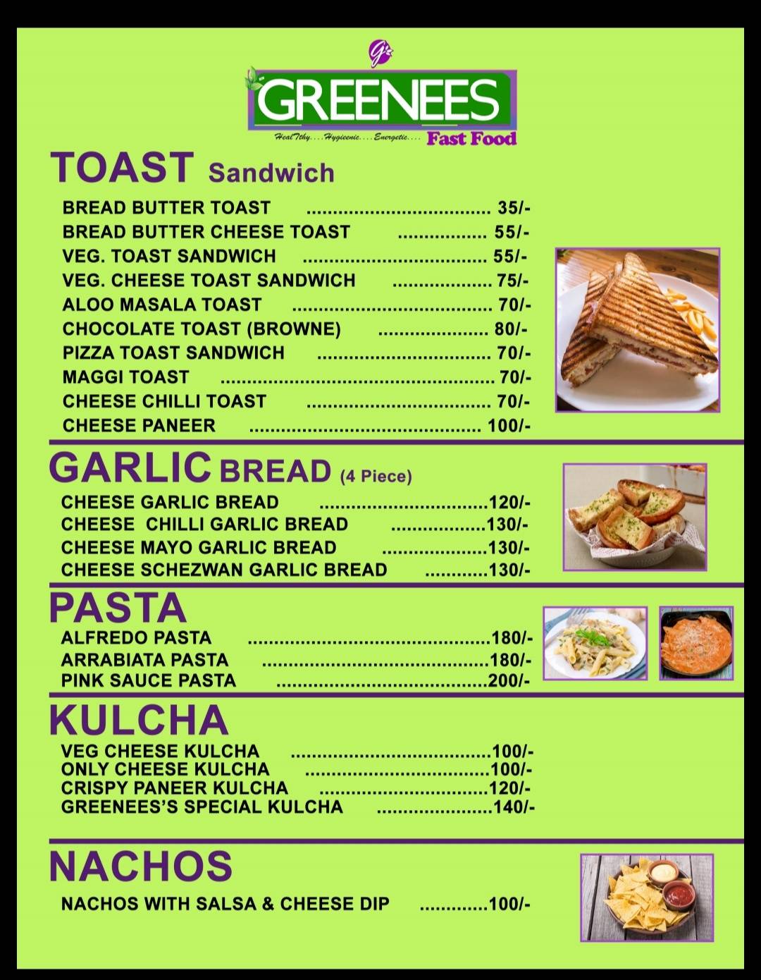 Greenees Fast Food menu