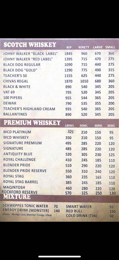 GREENFIELD FAMILY RESTOBAR menu