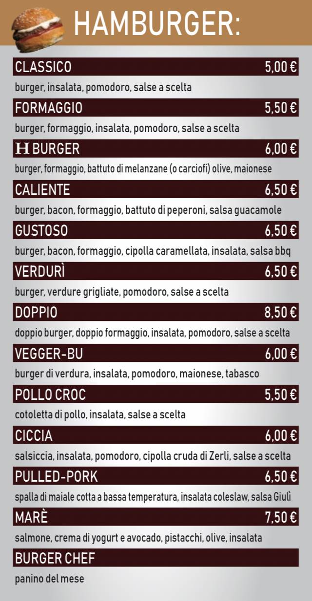 Menu di H burger Lavagna 