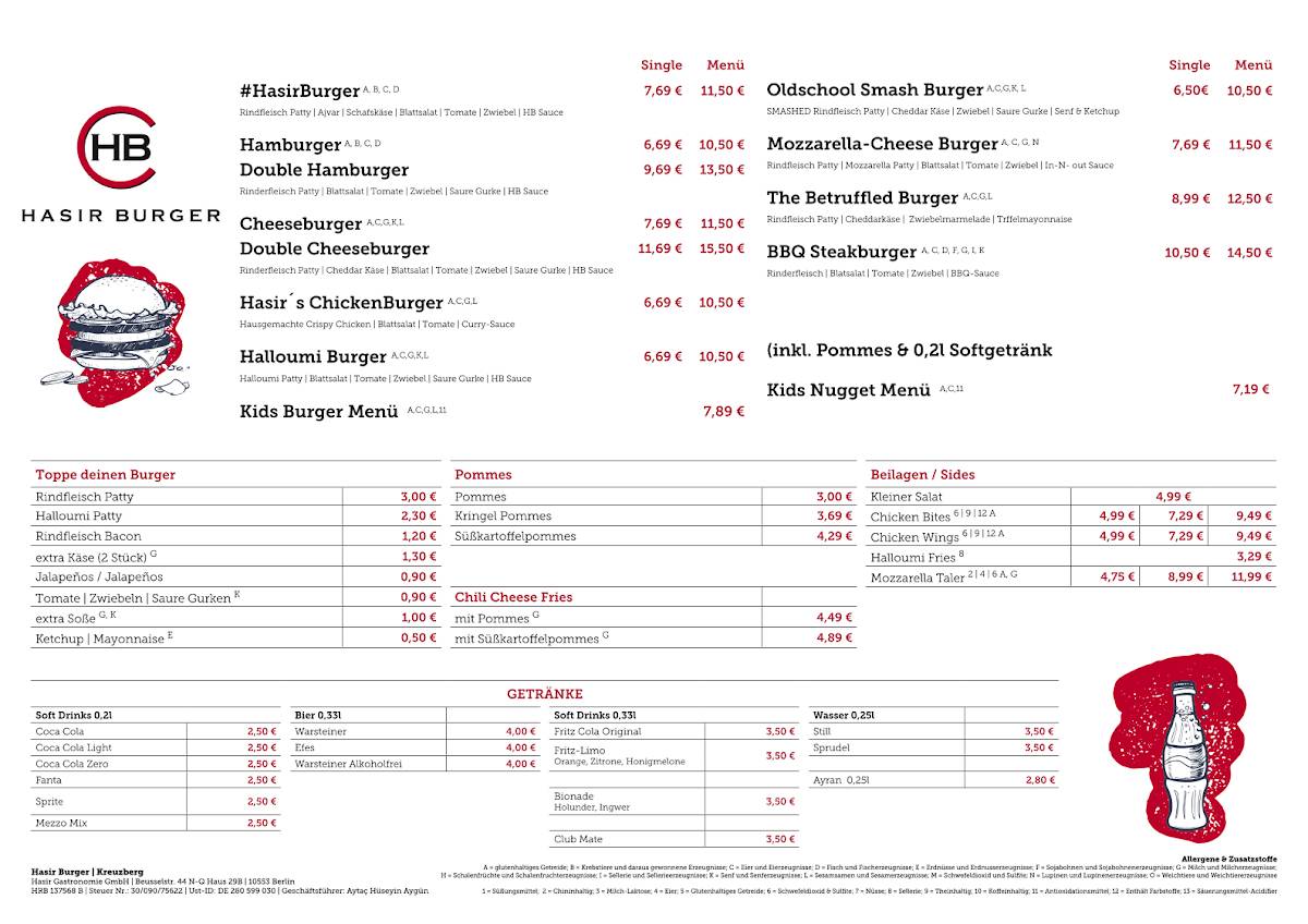 Menu de Hasir Burger