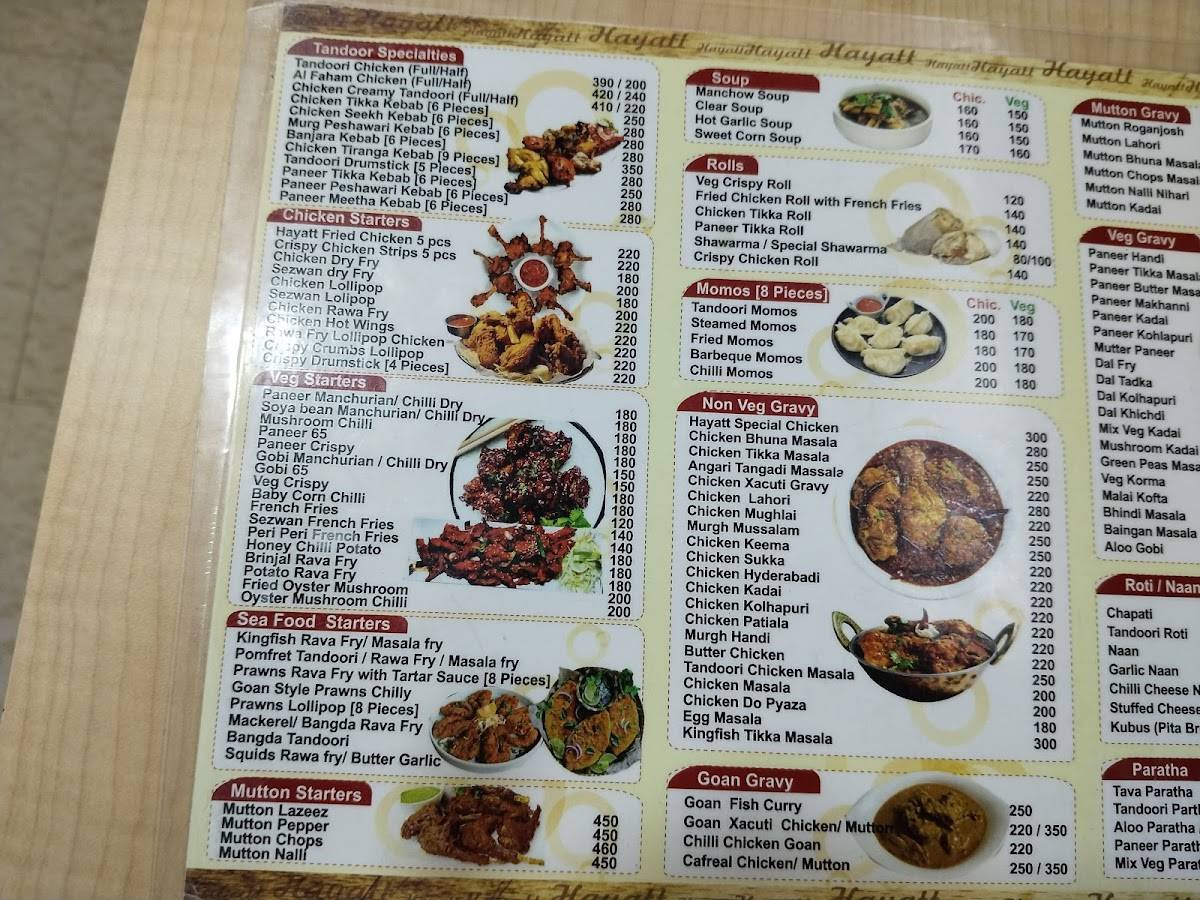 Hayatt Restaurant menu