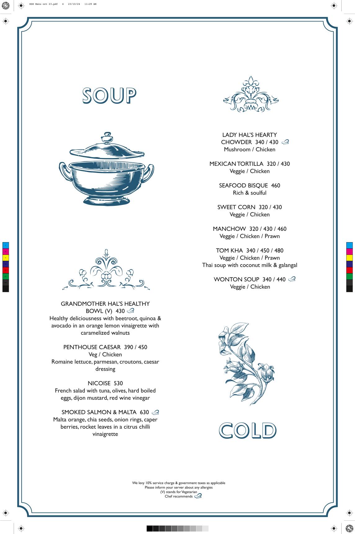 Penthouse at Home Sweet Home menu