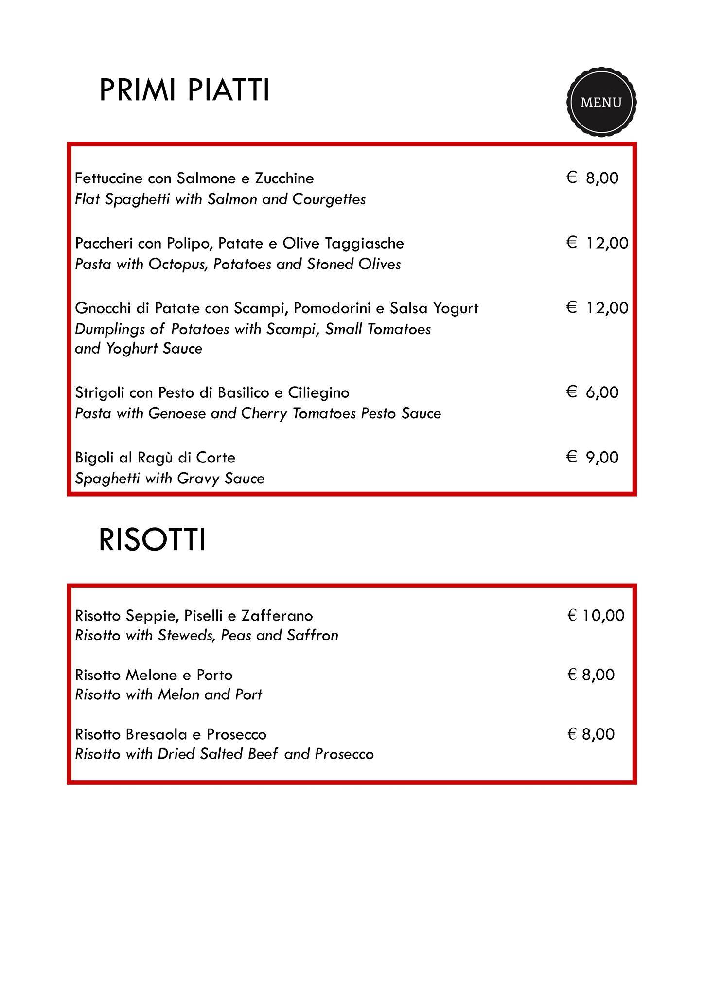 Menu di Ristorante Hotel europa 