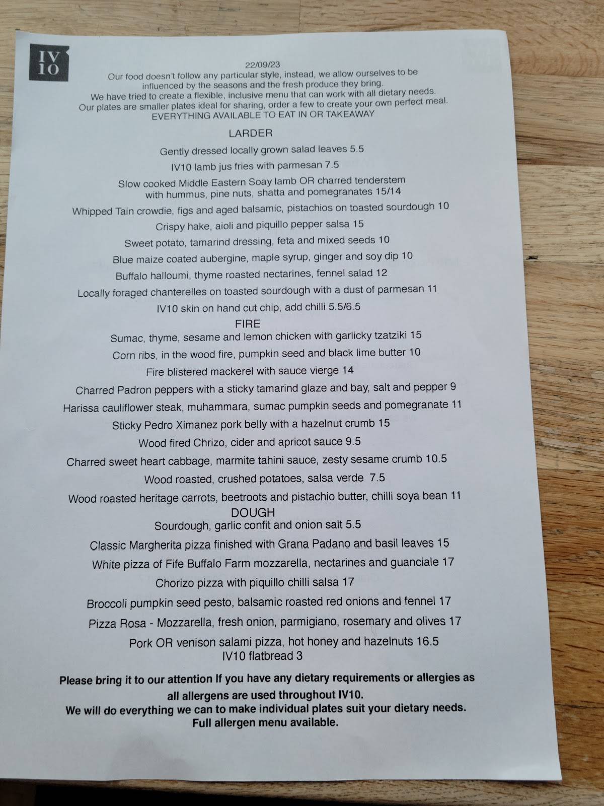 Menu at IV10 Cafe Bar Deli, Fortrose