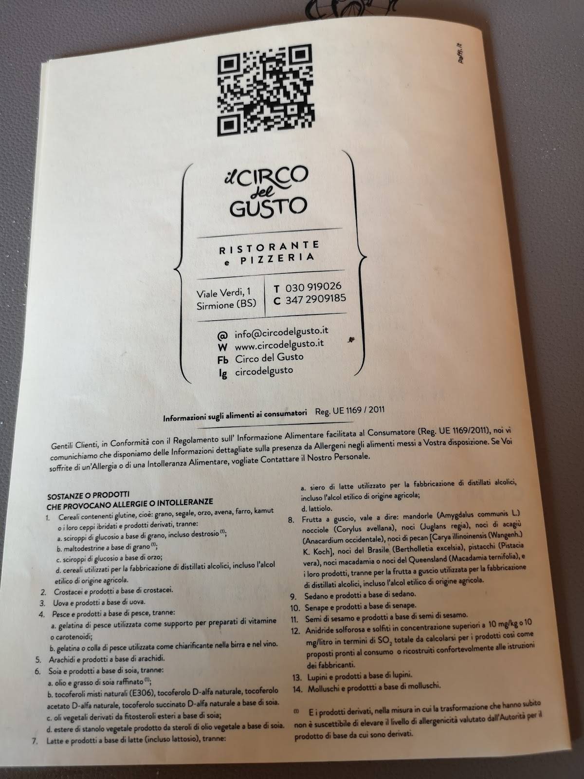 Menu di Il Circo del Gusto 