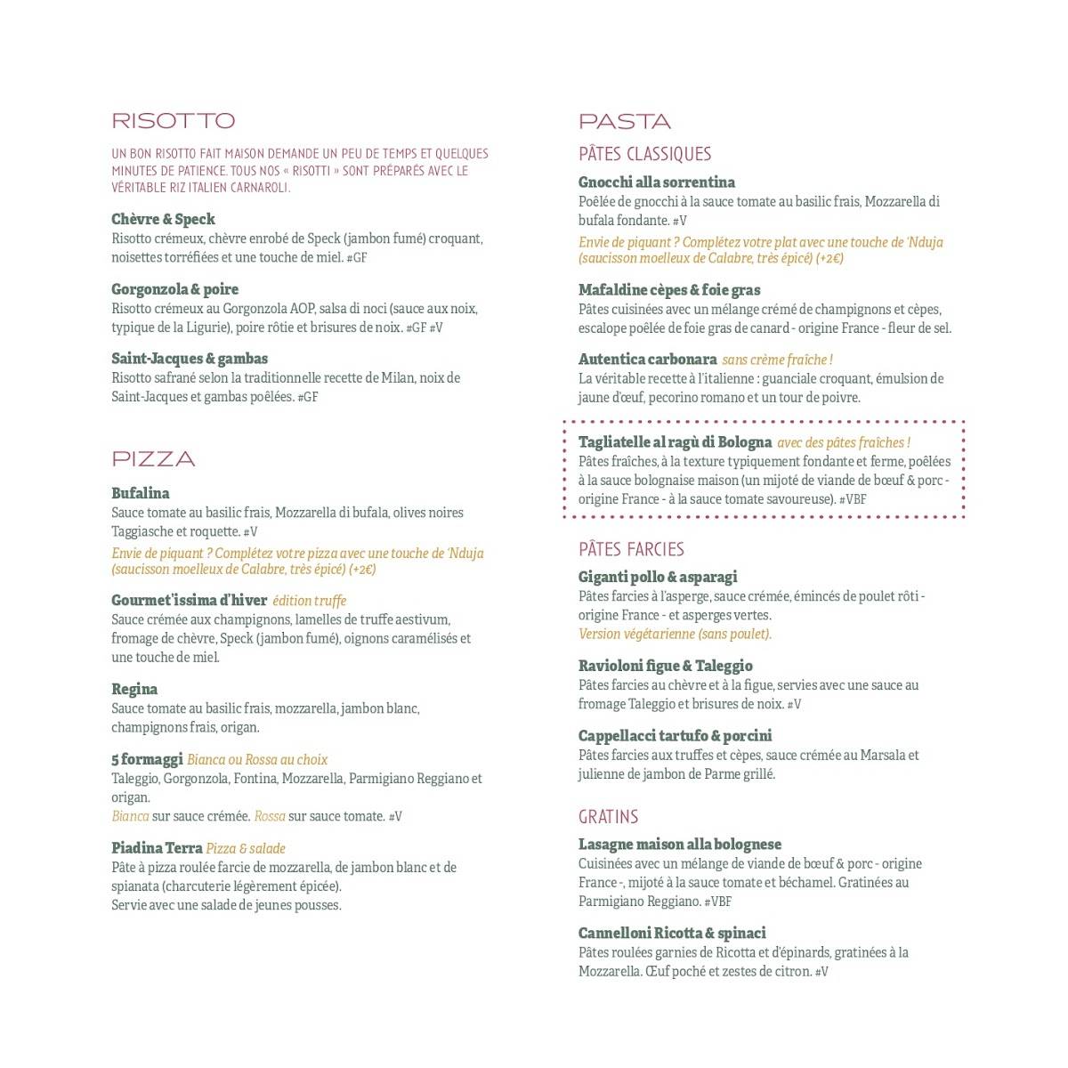 Menu de IL RISTORANTE - Le restaurant Italien de Bordeaux-Mérignac