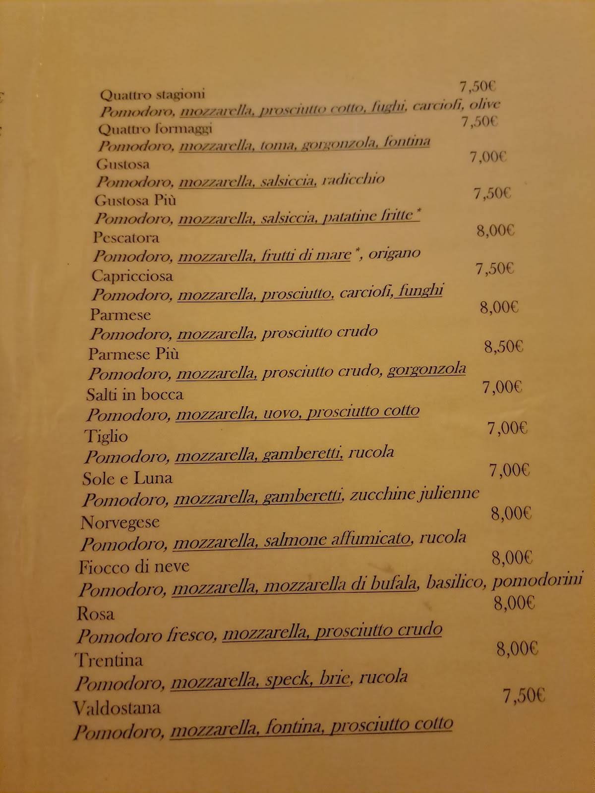 Menu di Ristorante Pizzeria Il Tiglio di Guala Paola 6 C. Sas 