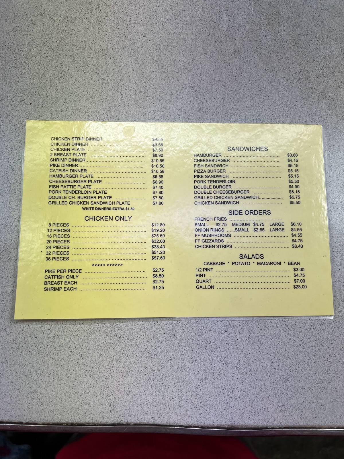 Menu at Jack's Chicken Palace restaurant, Dubuque