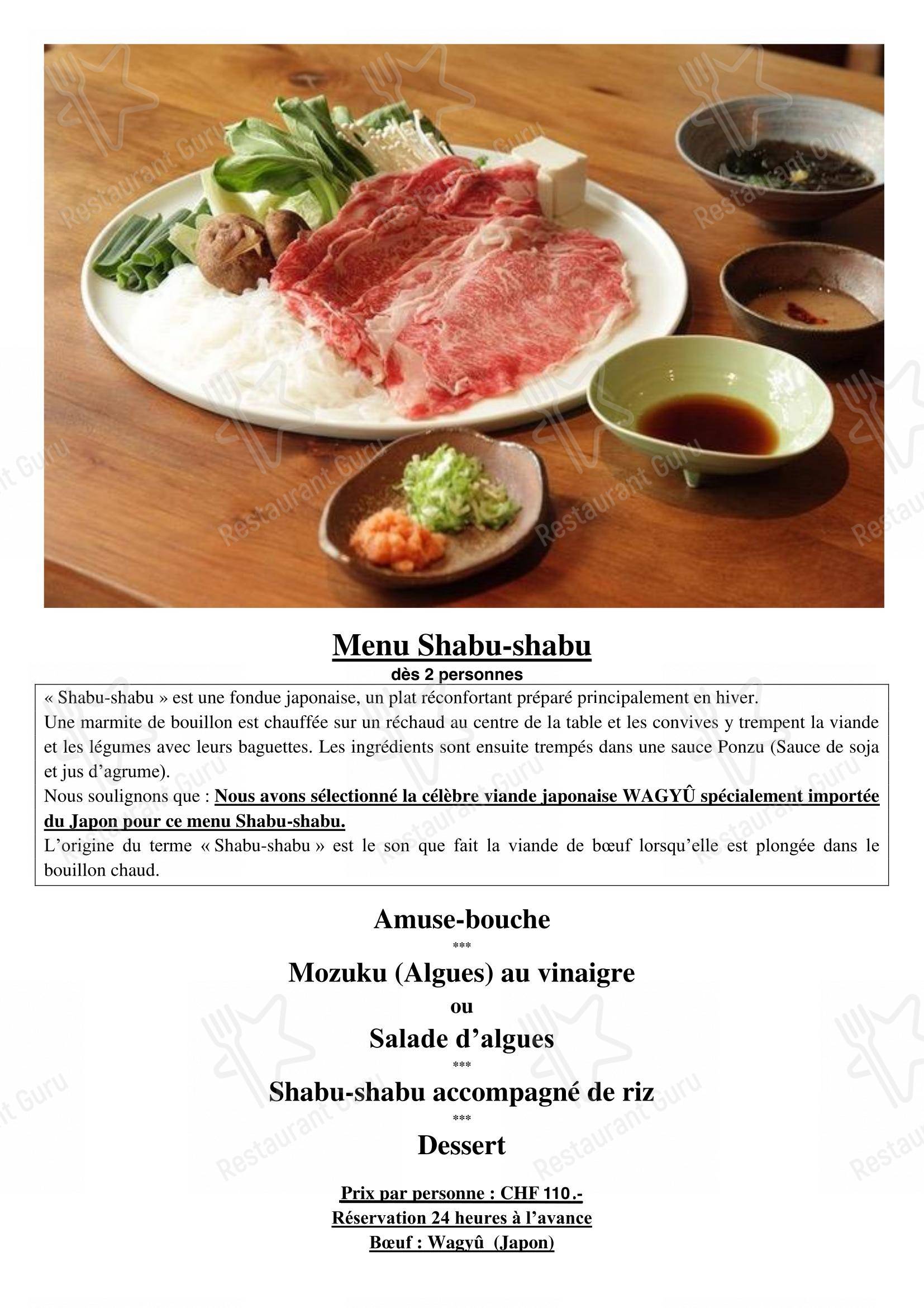 Menu bar per Restaurant Japonais Hashimoto in Ginevra