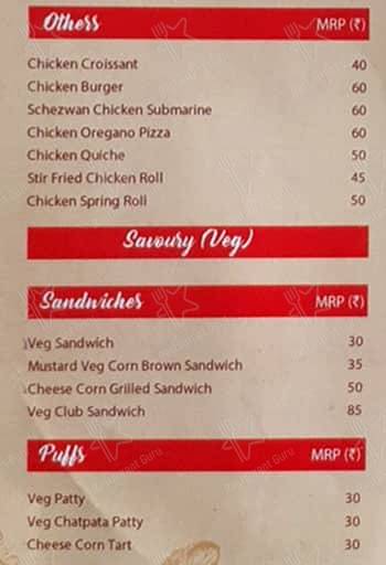 Just Baked menu