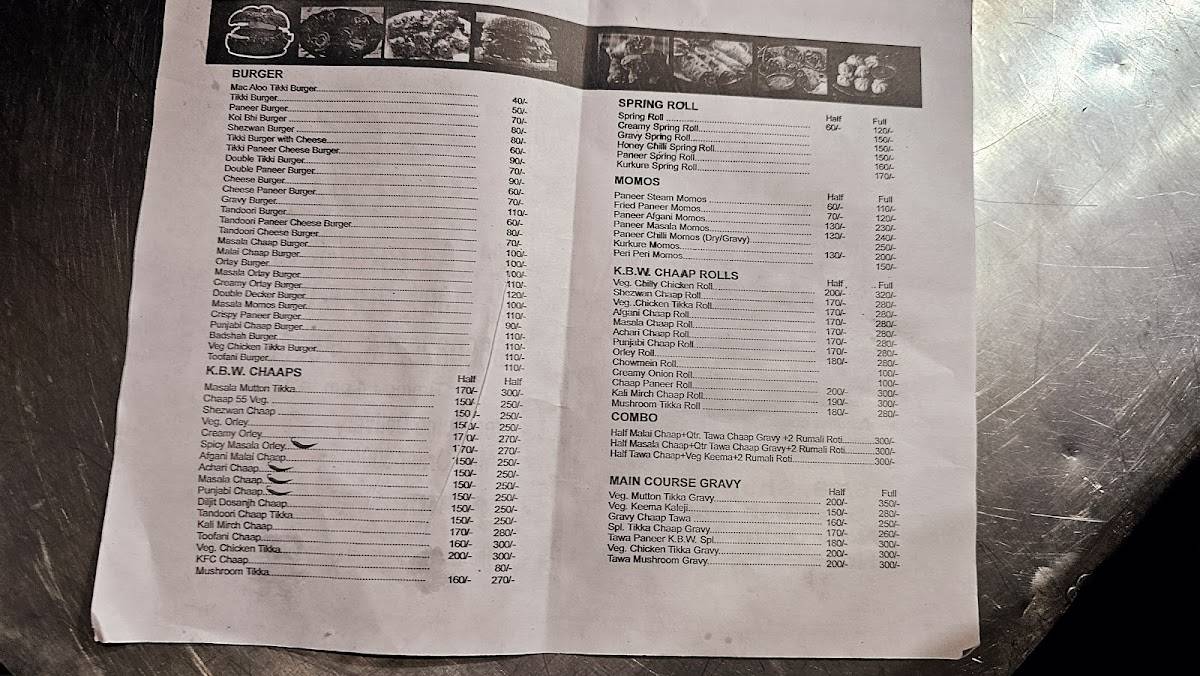 Kala Burger Wala menu