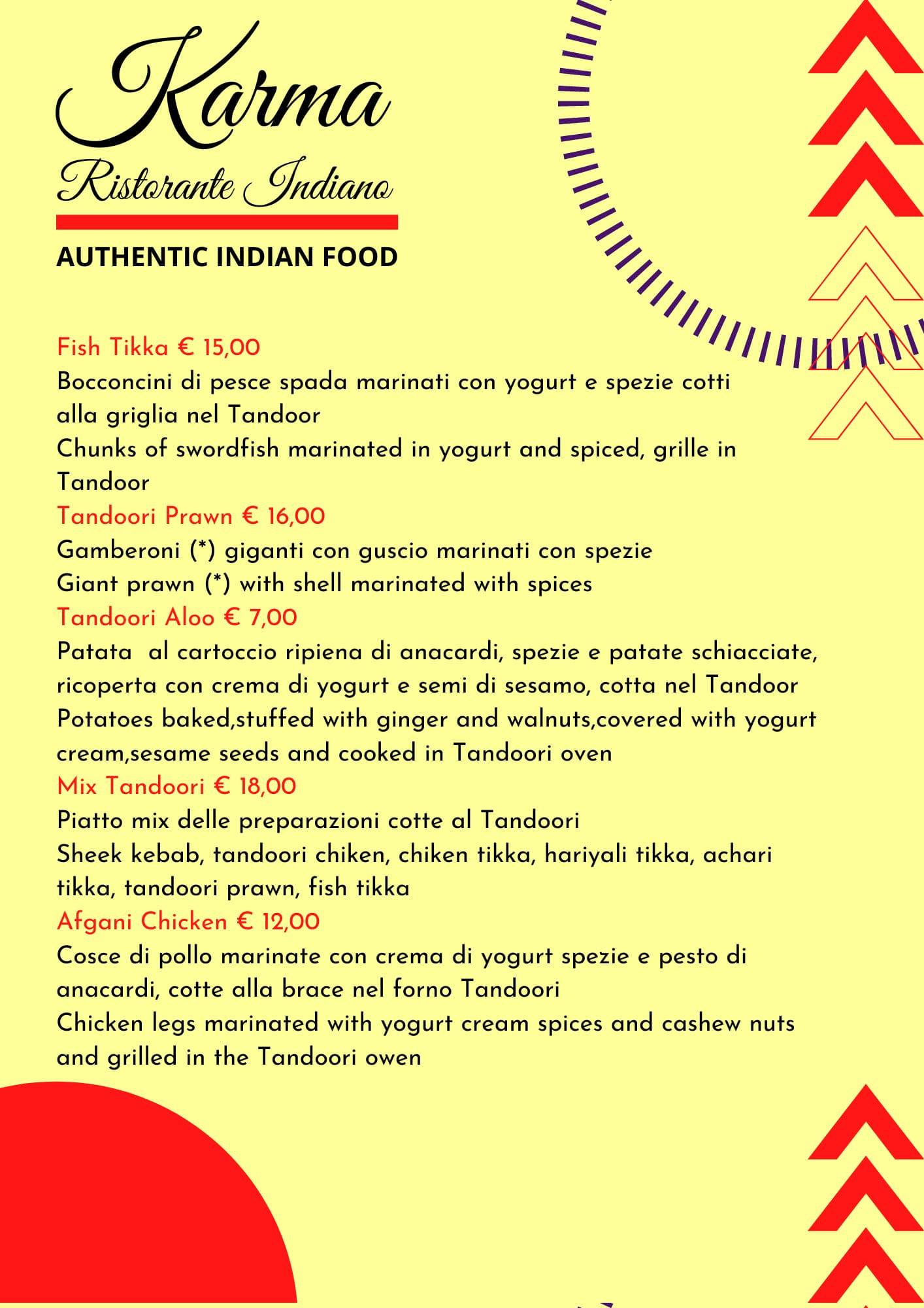 Menu di Karma Ristorante Indiano 