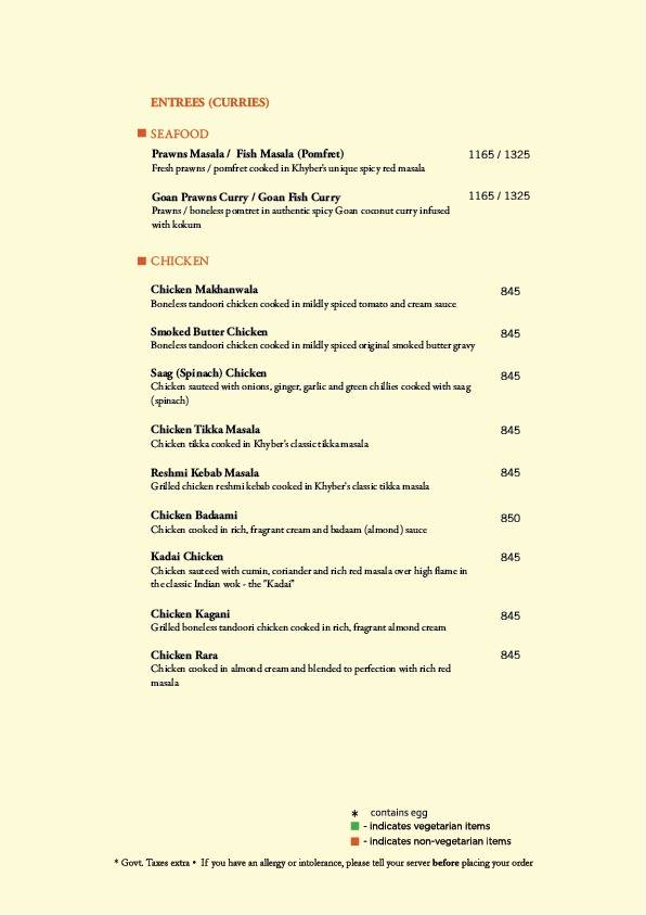 Khyber menu