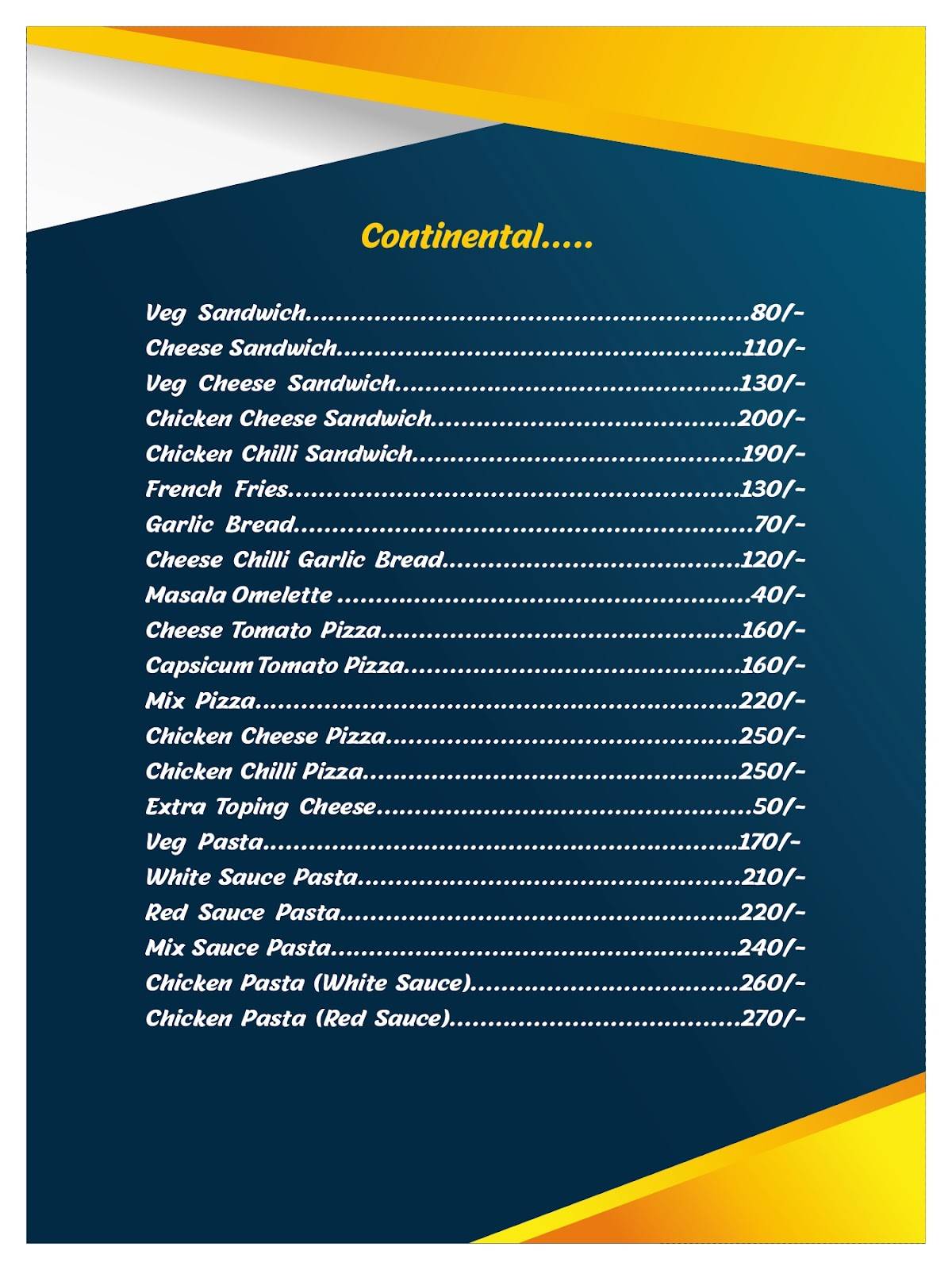 Kingslayer Family Resturant & Party Spot menu