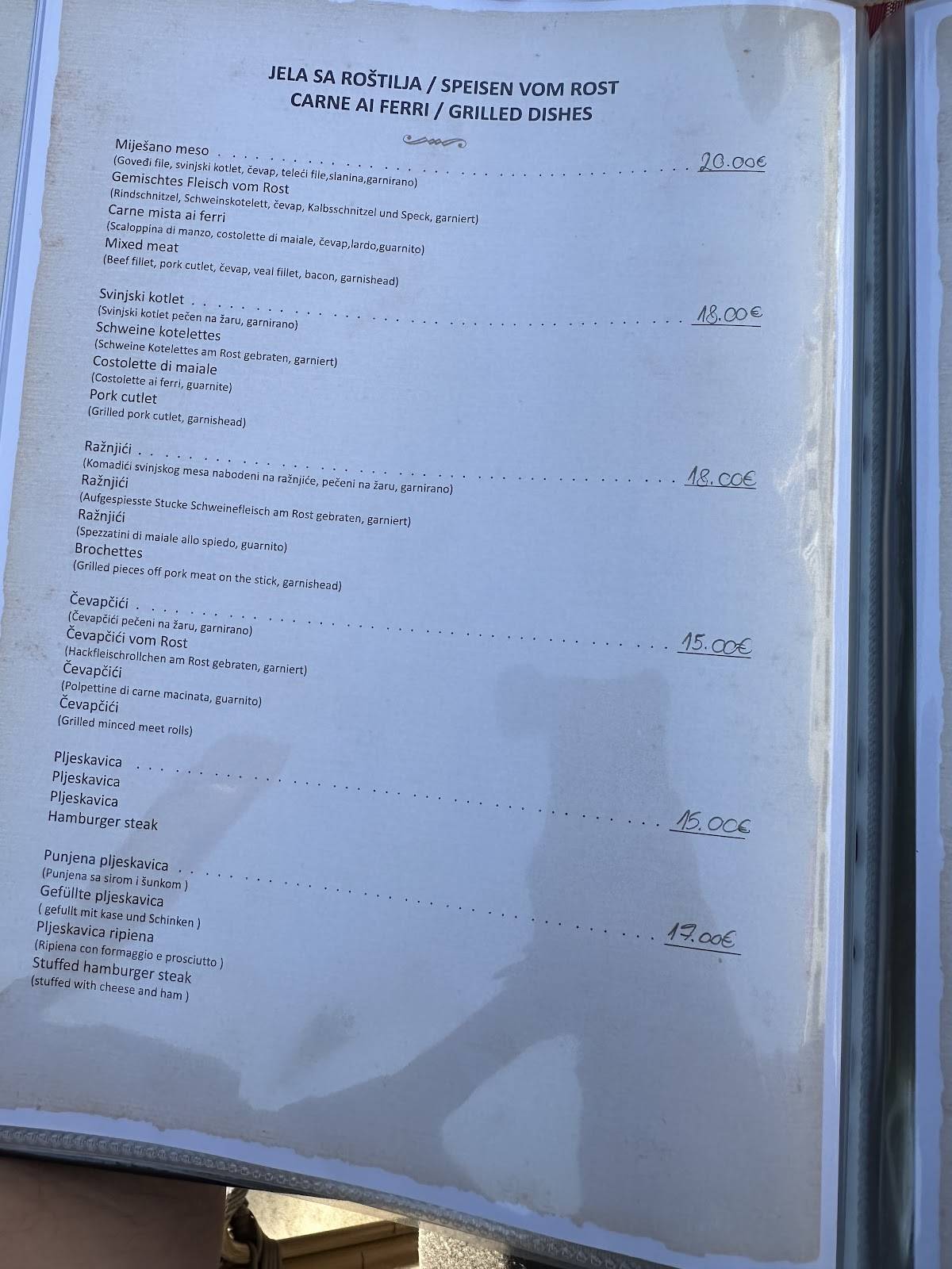 Menu di Konoba Porat 