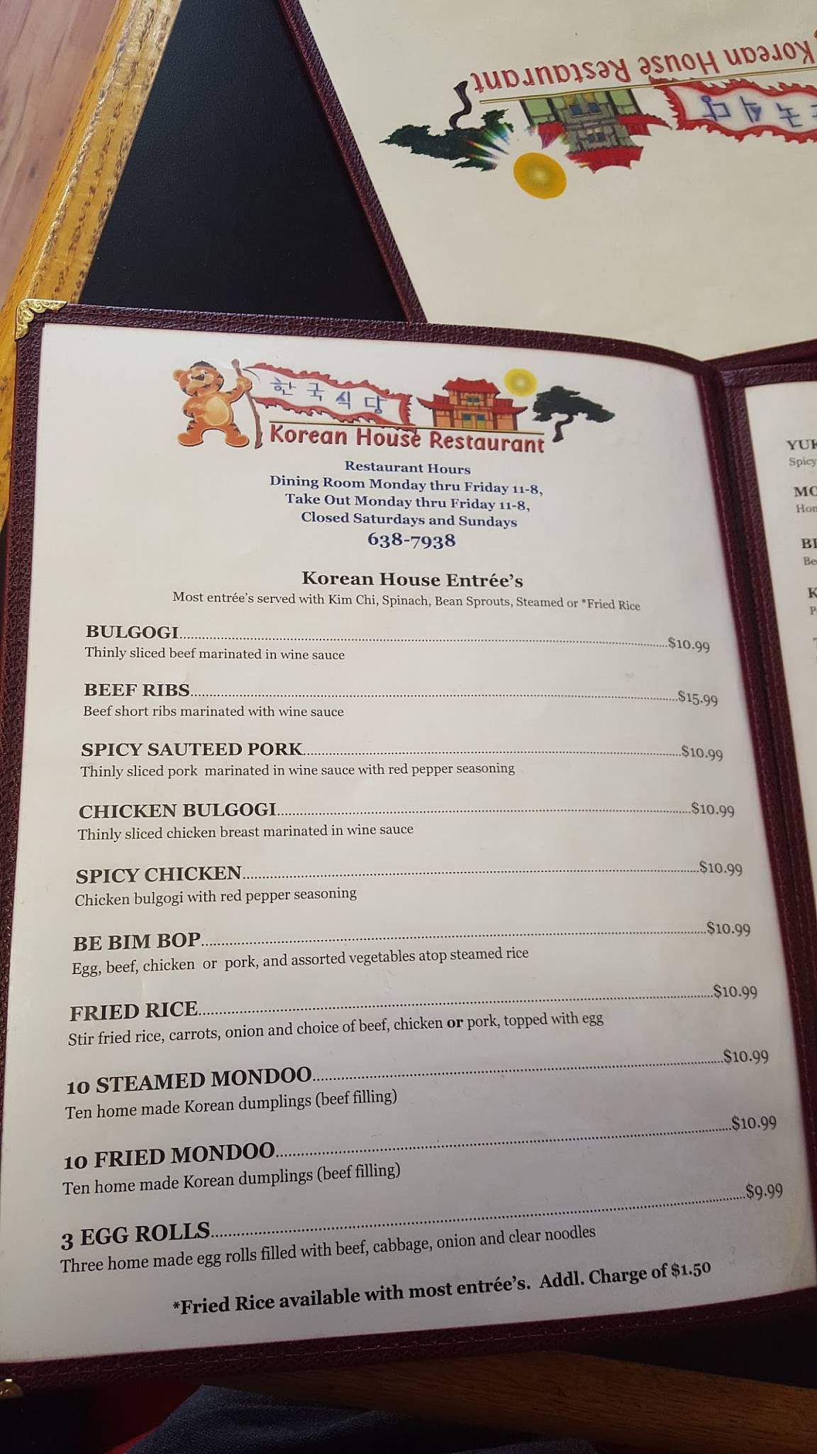 Menu at Korean House Restaurant, Cheyenne