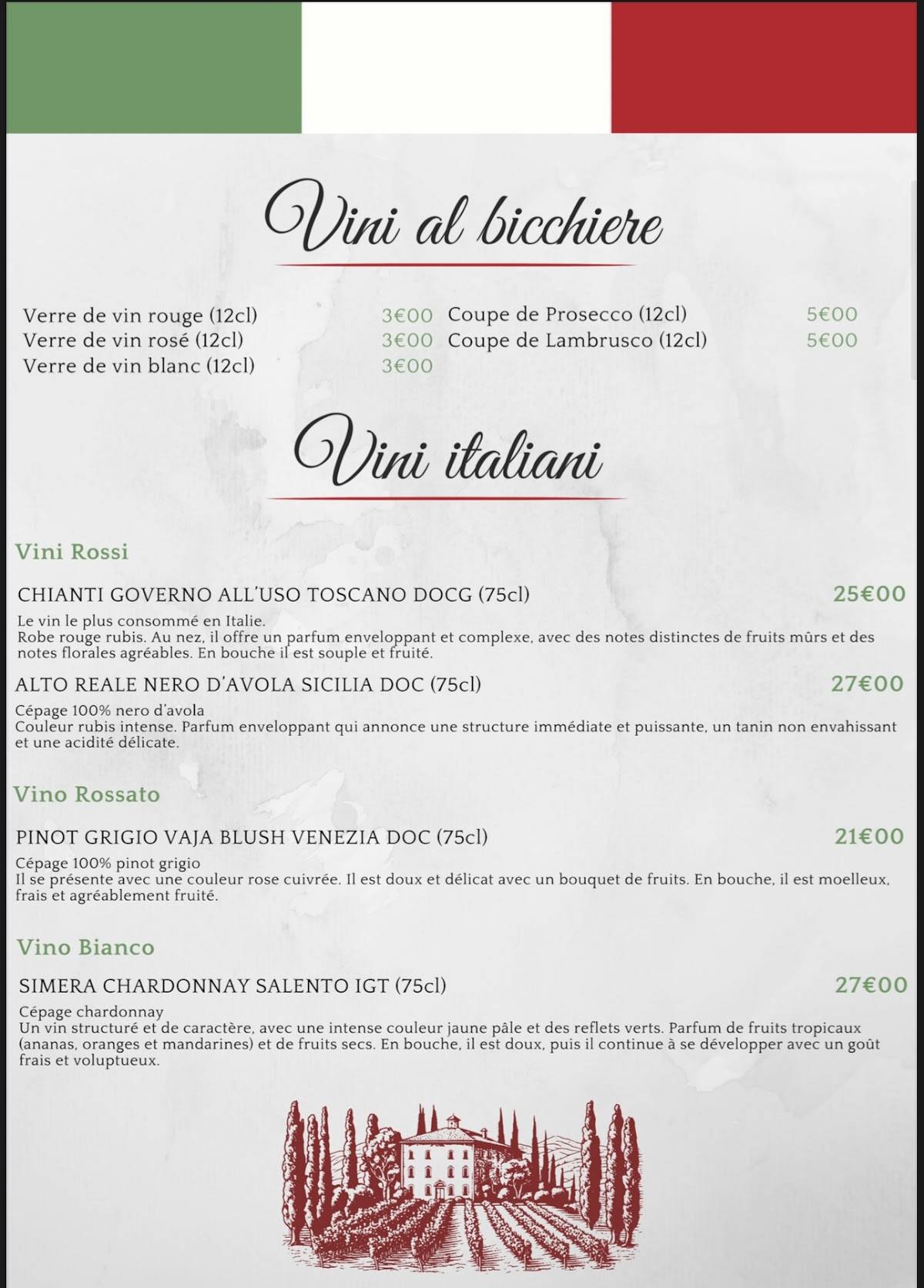 Menu de L'Amici