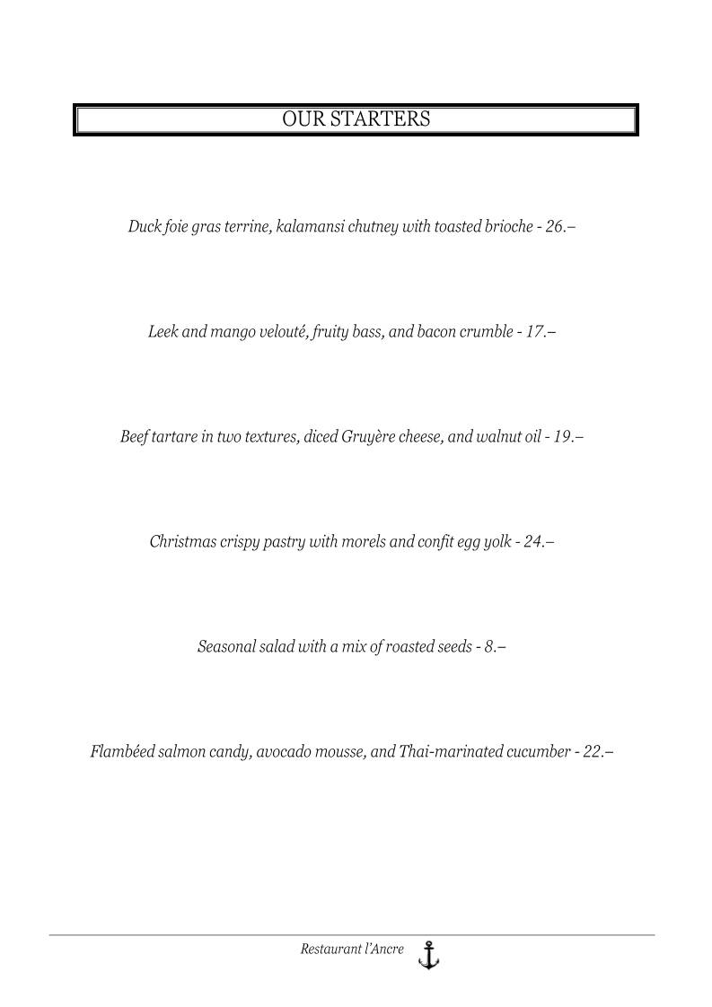 Menu di Restaurant L'Ancre 