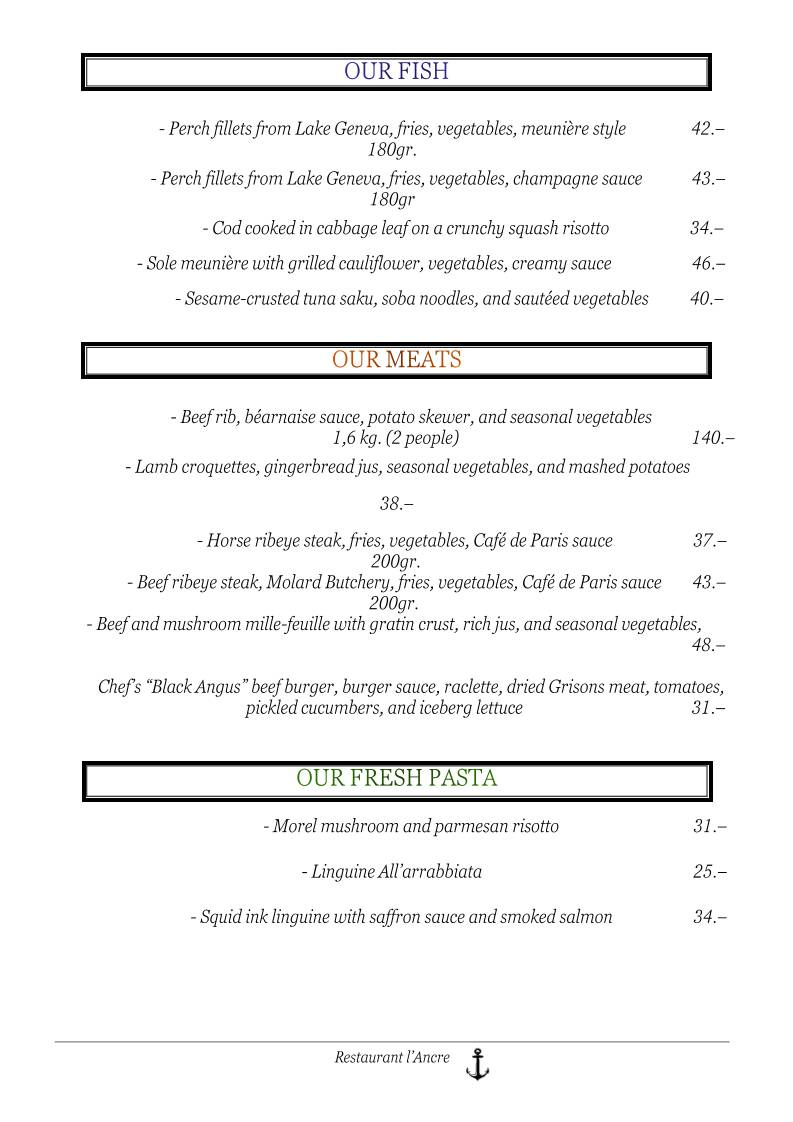 Menu di Restaurant L'Ancre 