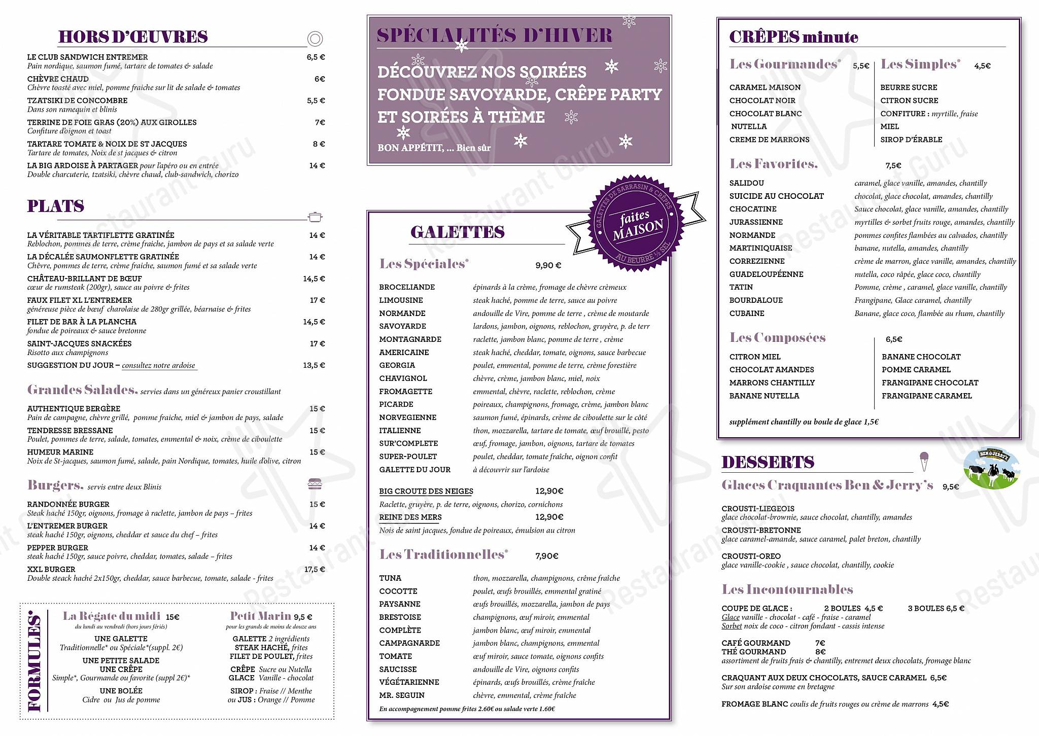 Dinner Menu pour L'Entre mer - Restaurant Rueil Malmaison restaurant