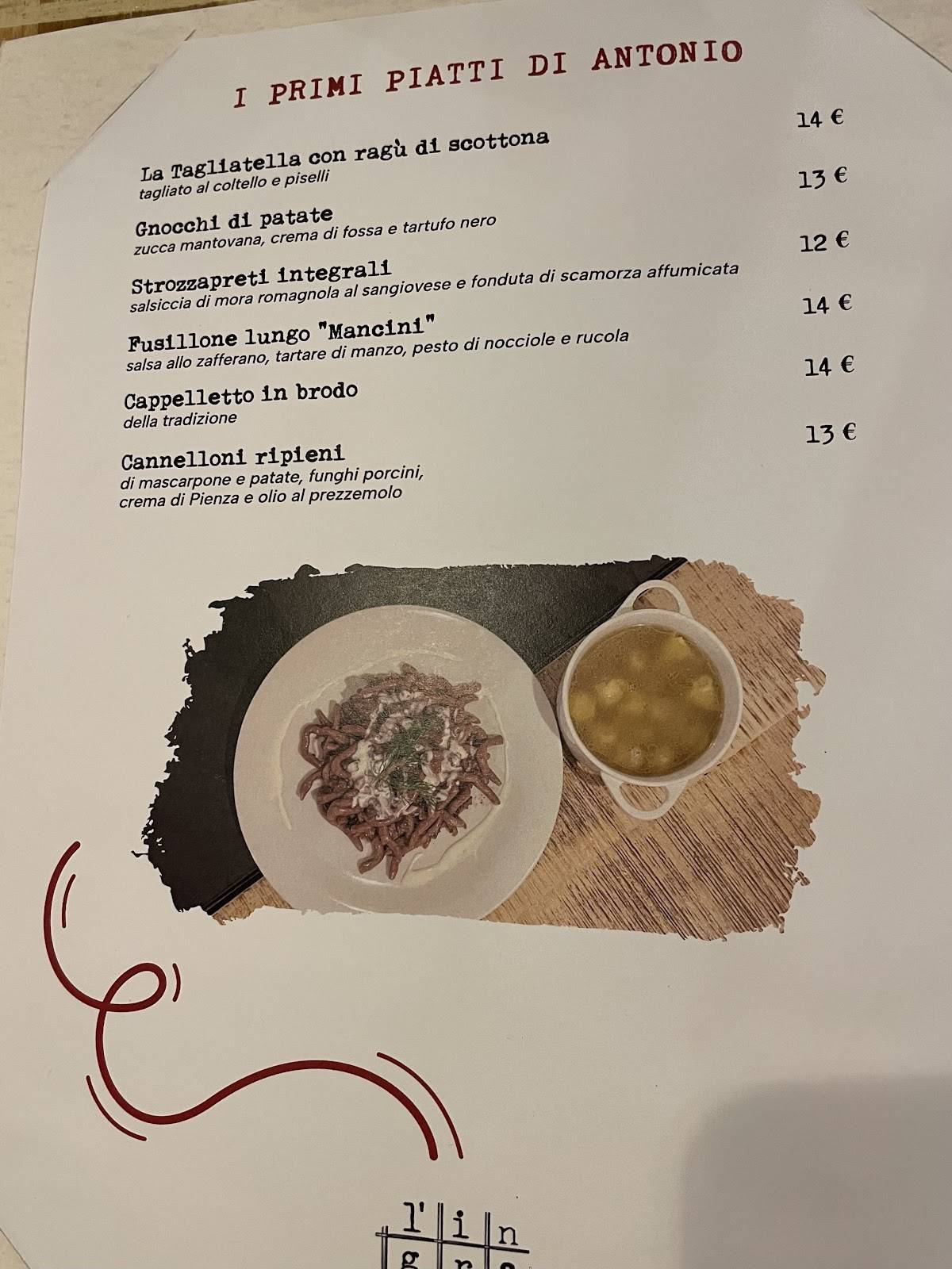 Menu di L'Ingrata 