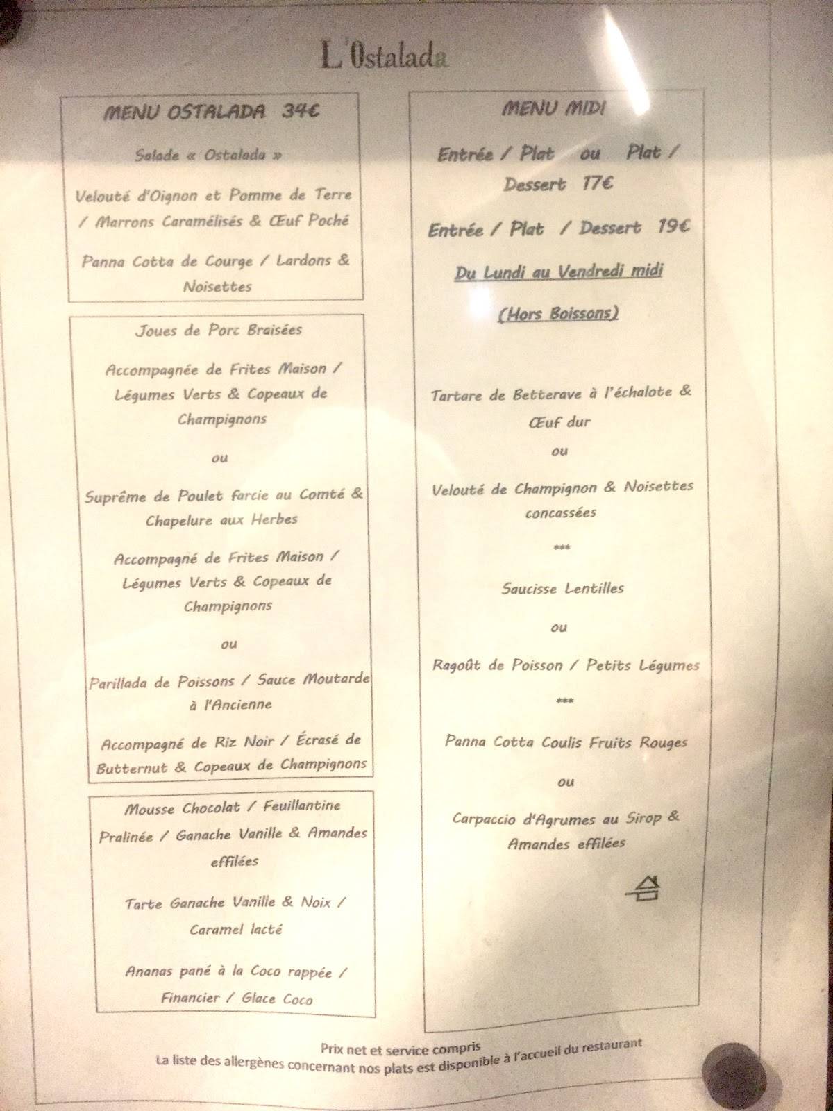 Menu de L'Ostalada Taussat