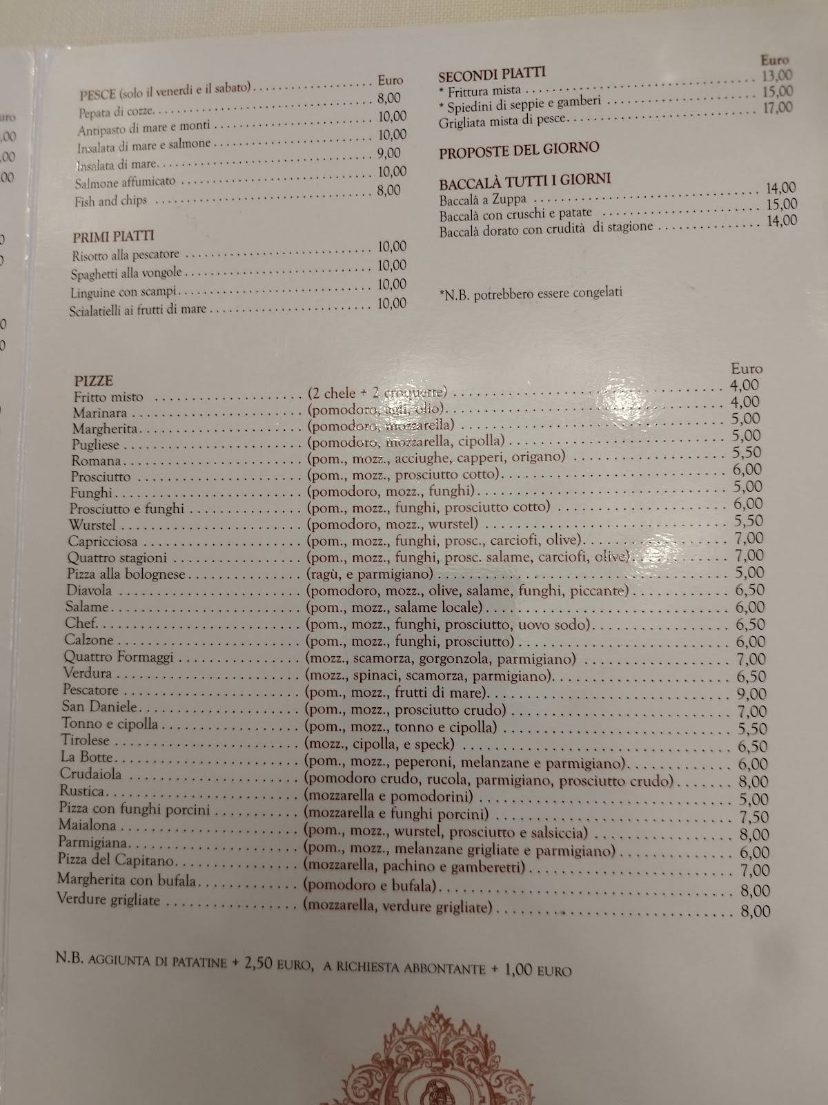 Menu di Ristorante La Botte 