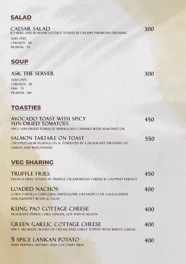 La Cena Night club in thane menu