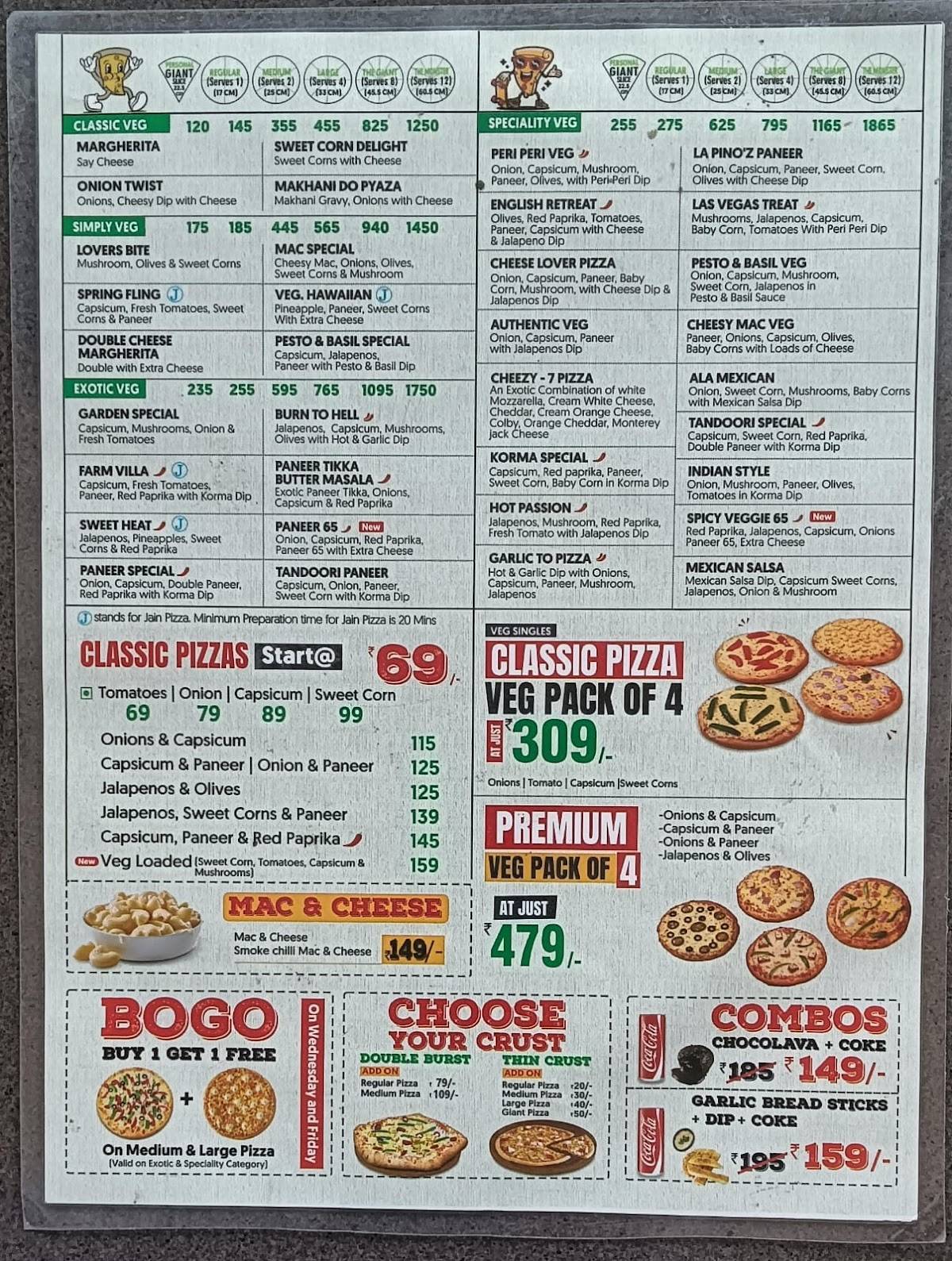 La Pino'z Pizza Ujjain menu