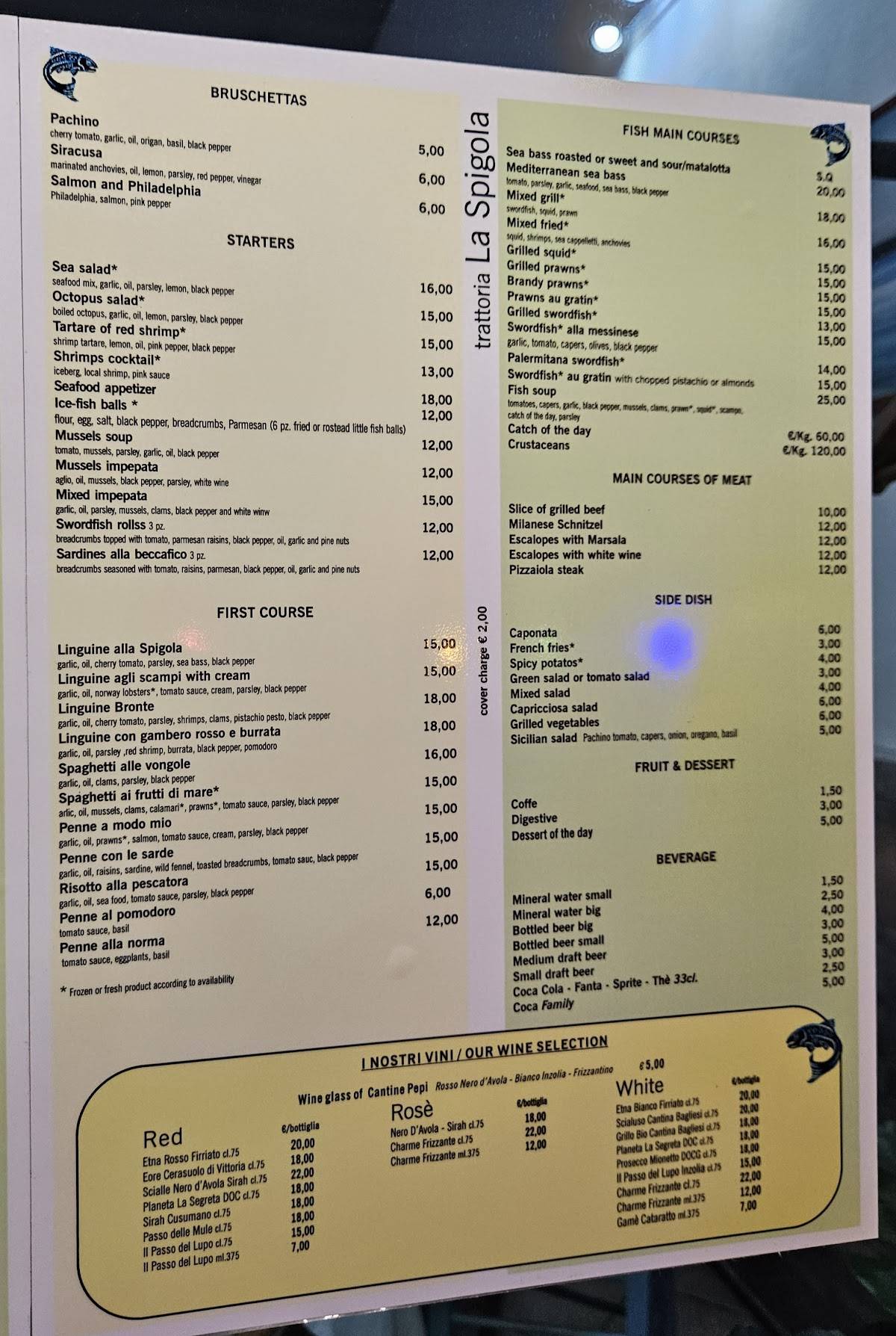Menu di Trattoria La Spigola 