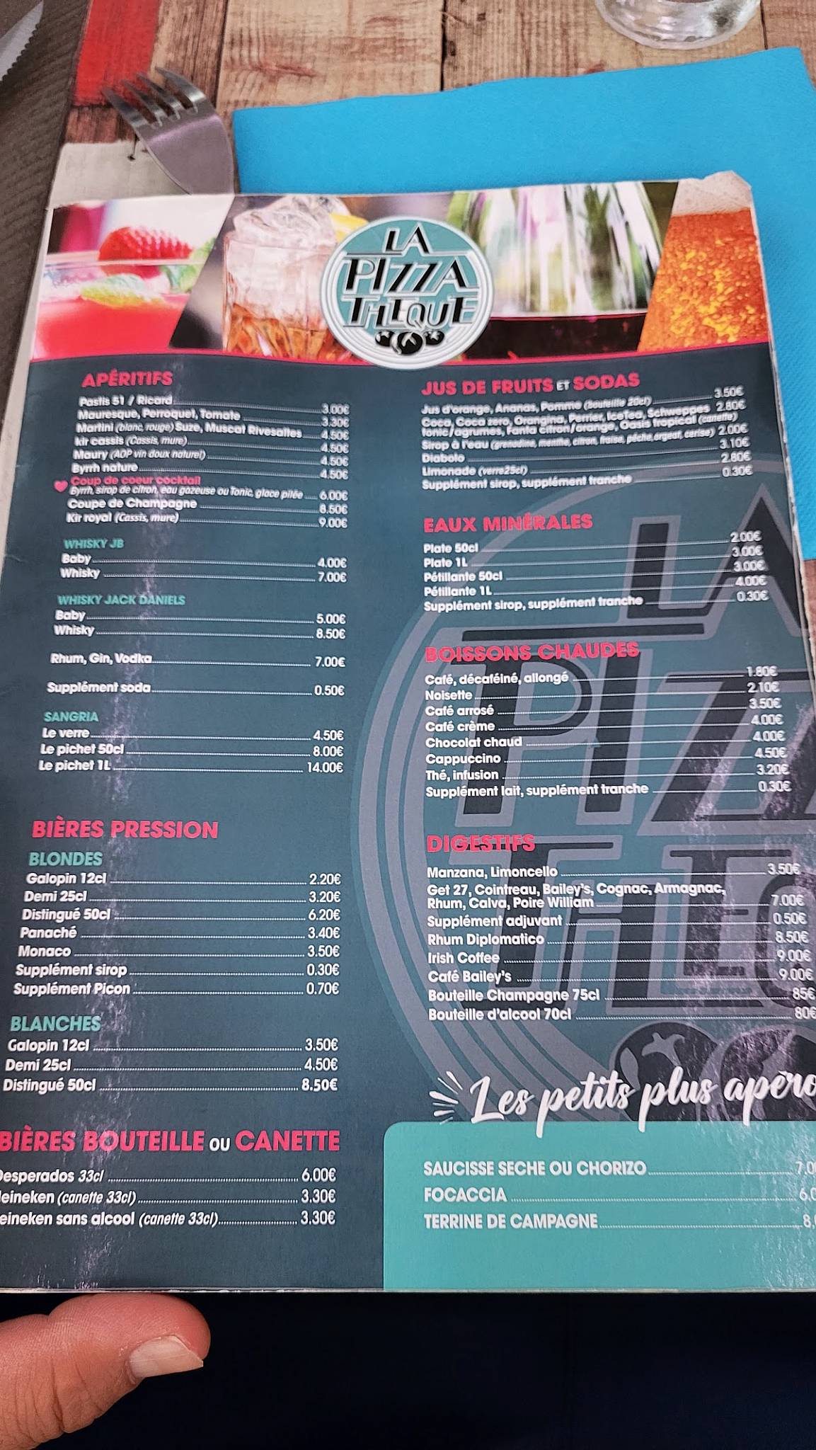 Menu de La Pizzathèque Canet en Rousillon