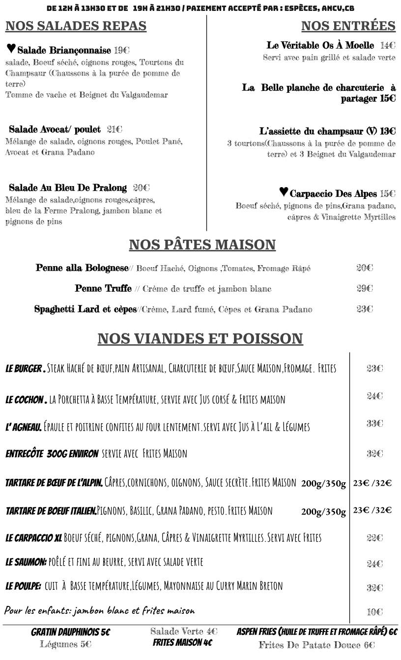 Menu de Restaurant L'alpin