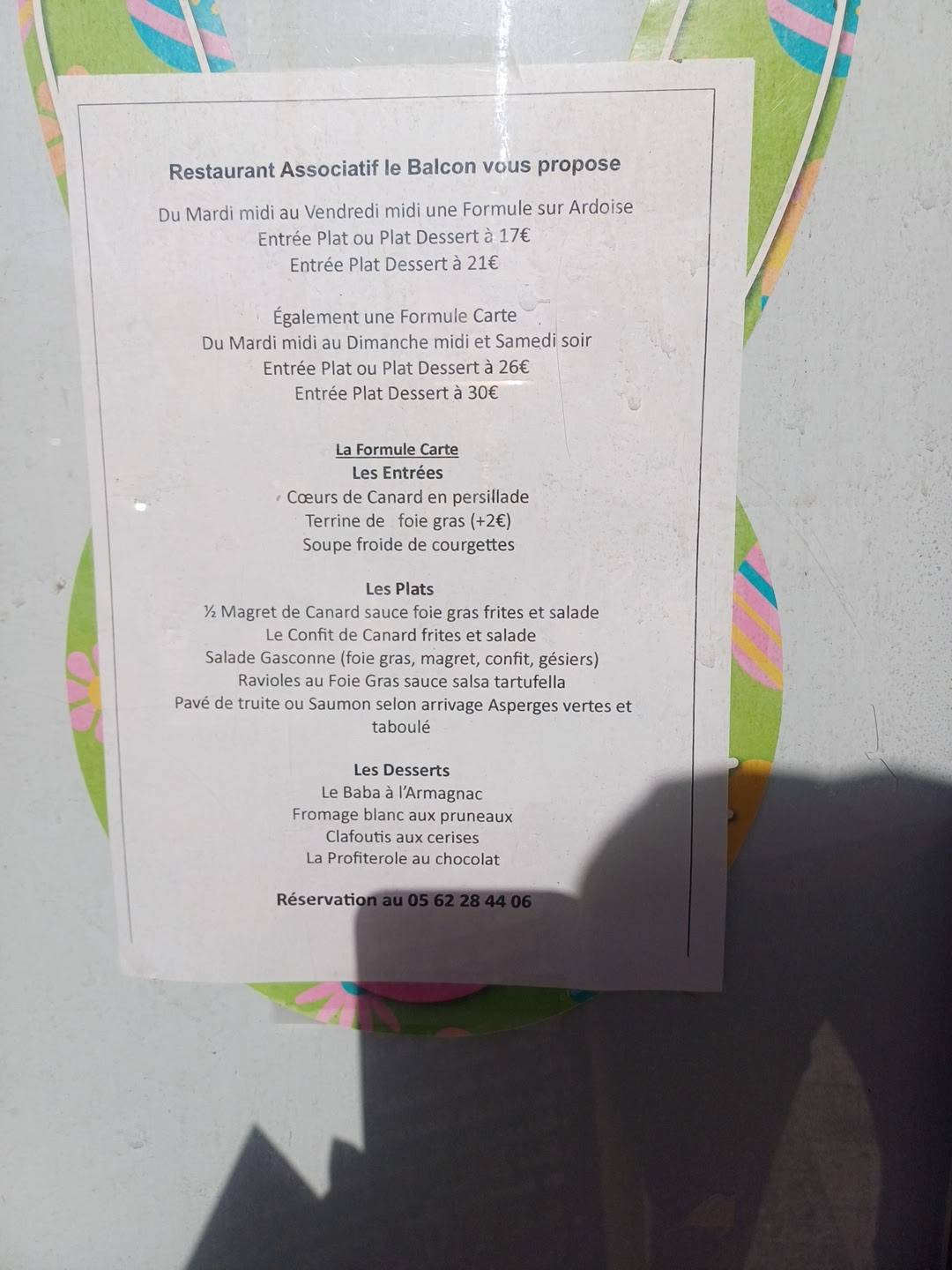 Menu de Restaurant Le Balcon Condom