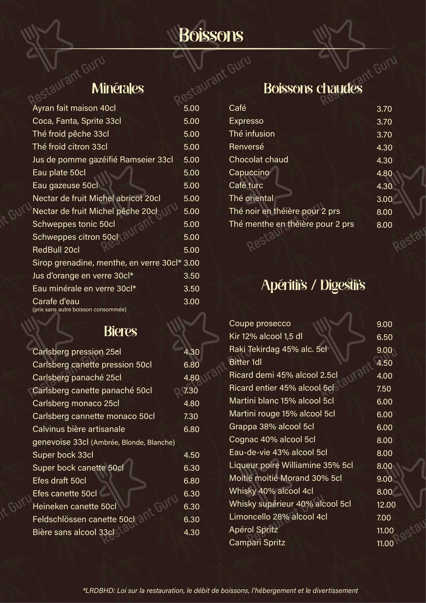 Menu per Restaurant Le Blandonnet in Ginevra