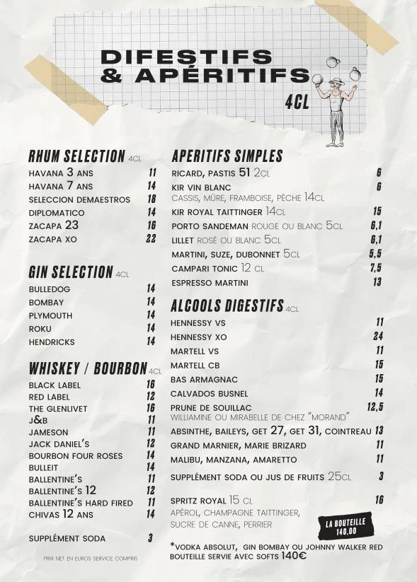 Menu de Le Cirque - Beaubourg